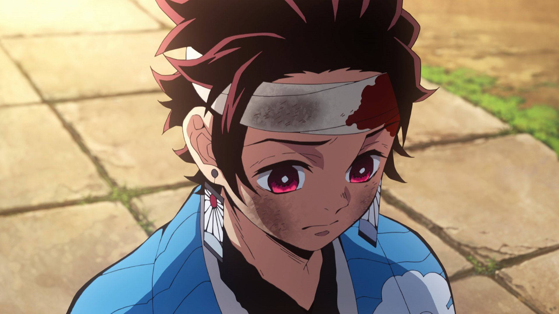Tanjiro, Nasugatan Pagkatapos ng Labanan sa Demon Slayer Wallpaper
