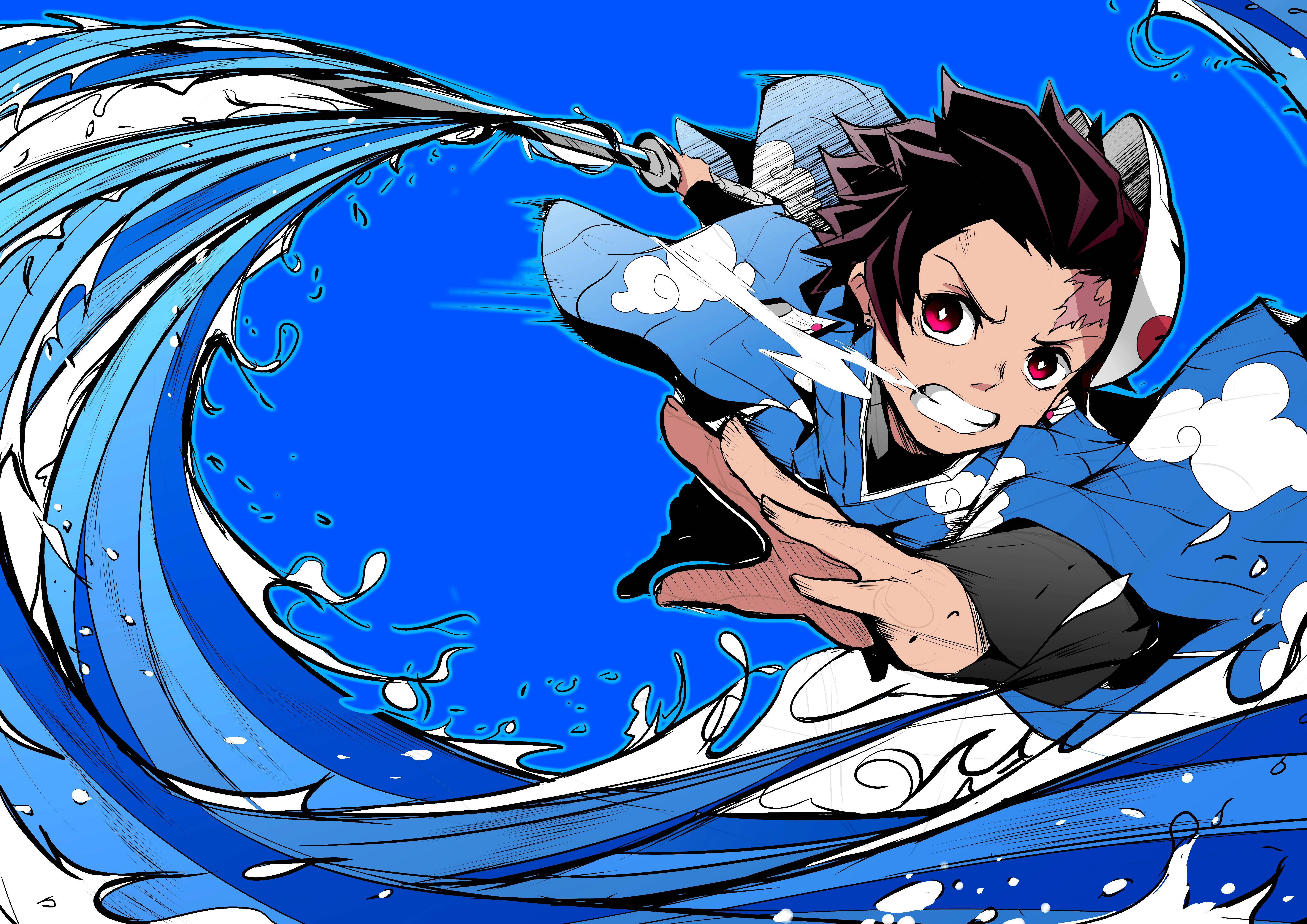 Tanjiro ng Demon Slayer na Gamit ang Breathing Technique Wallpaper