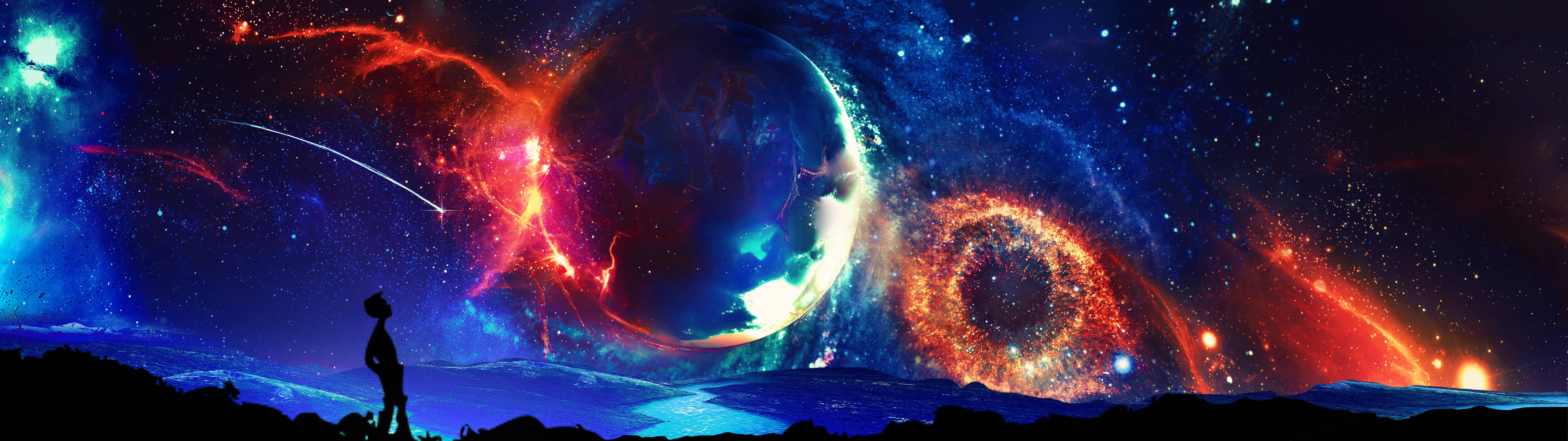 Tao sa Itaas ng Colossal Planeta Wallpaper