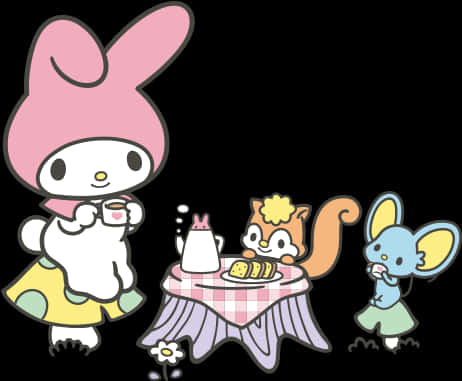 Tea Party nina My Melody at mga Kaibigan Wallpaper