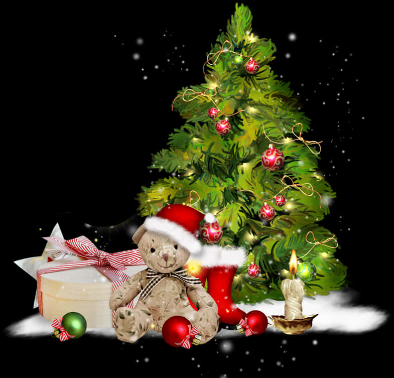 Teddy Bear at Puno ng Pasko Wallpaper