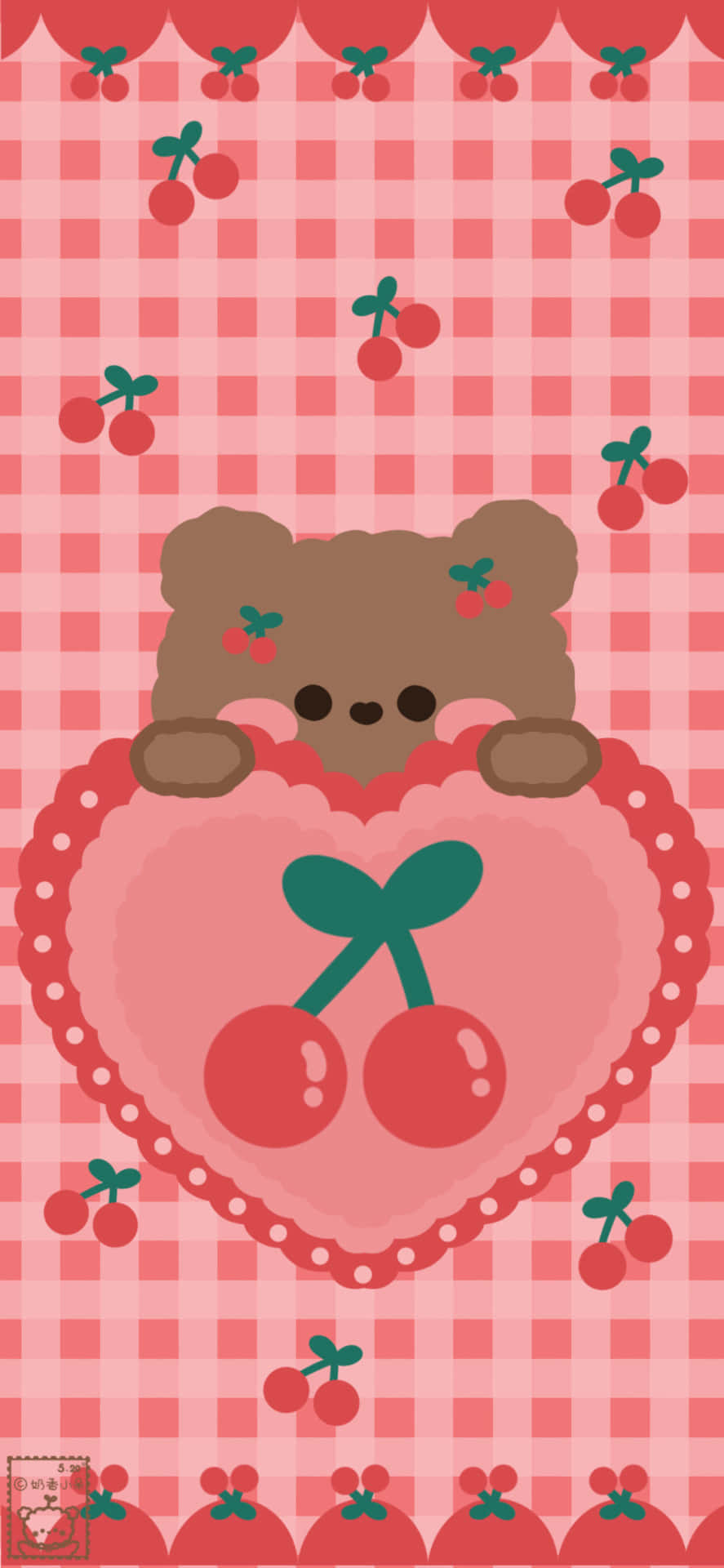 Teddy Bear Puso Na May Cute Cherry Design Wallpaper