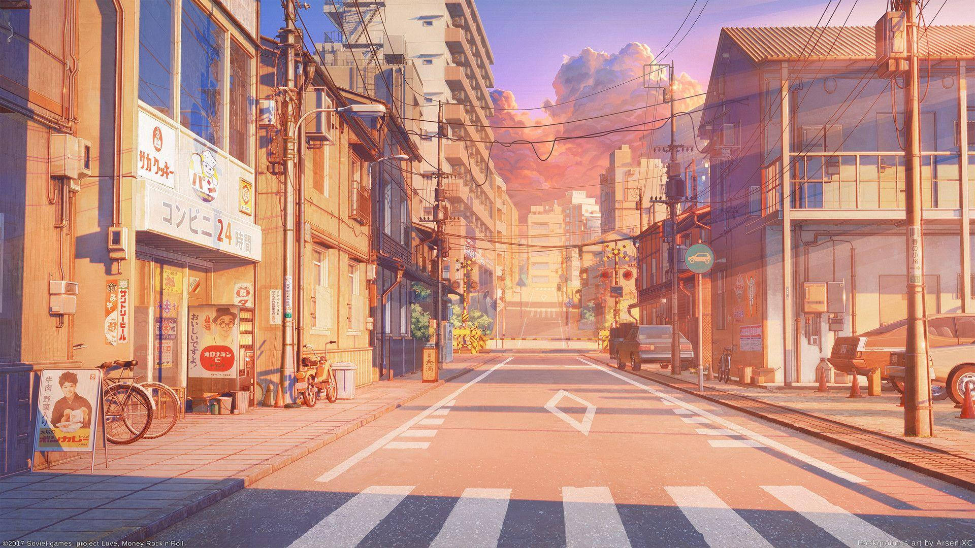Tema ng iPhone na Nagpapakita ng Anime City ng Hapon Wallpaper
