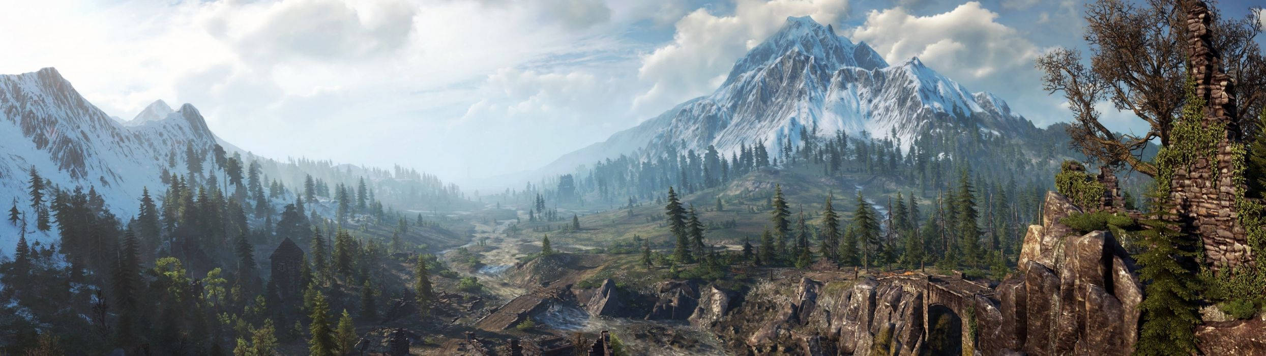 the elder scrolls iii - isang tanawin ng bundok na may mga puno at niyebe Wallpaper