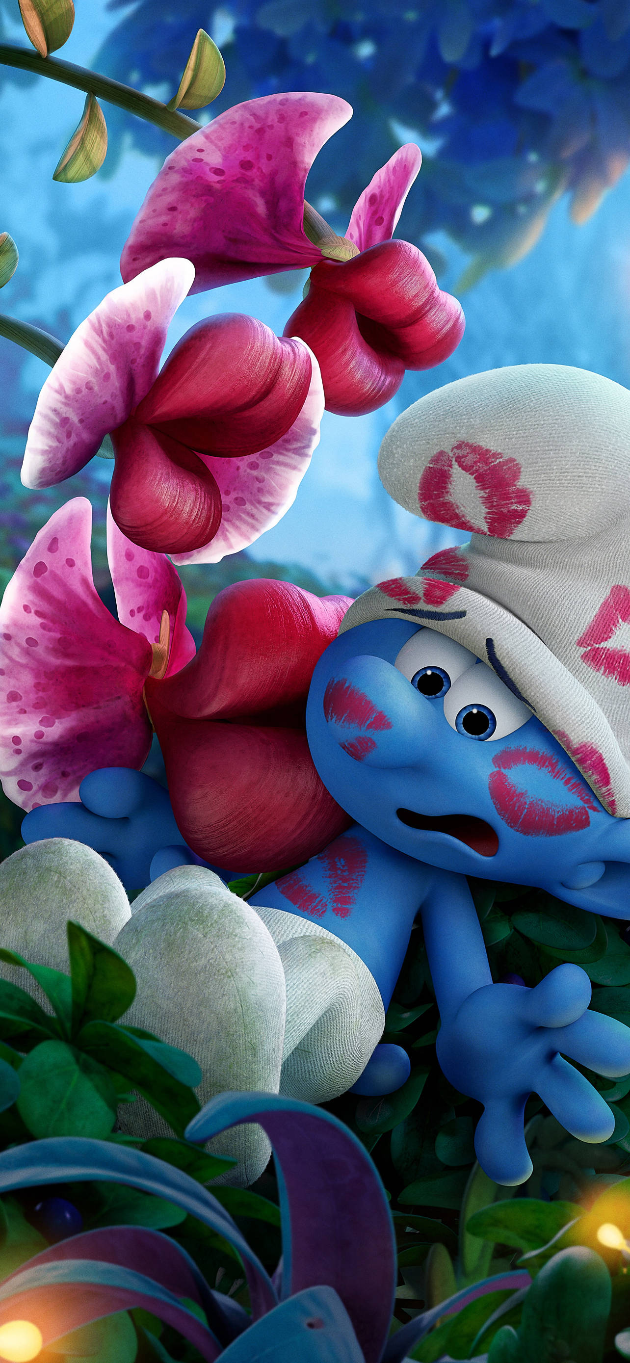 Ang mga Smurf na Halik ng Bulaklak Wallpaper