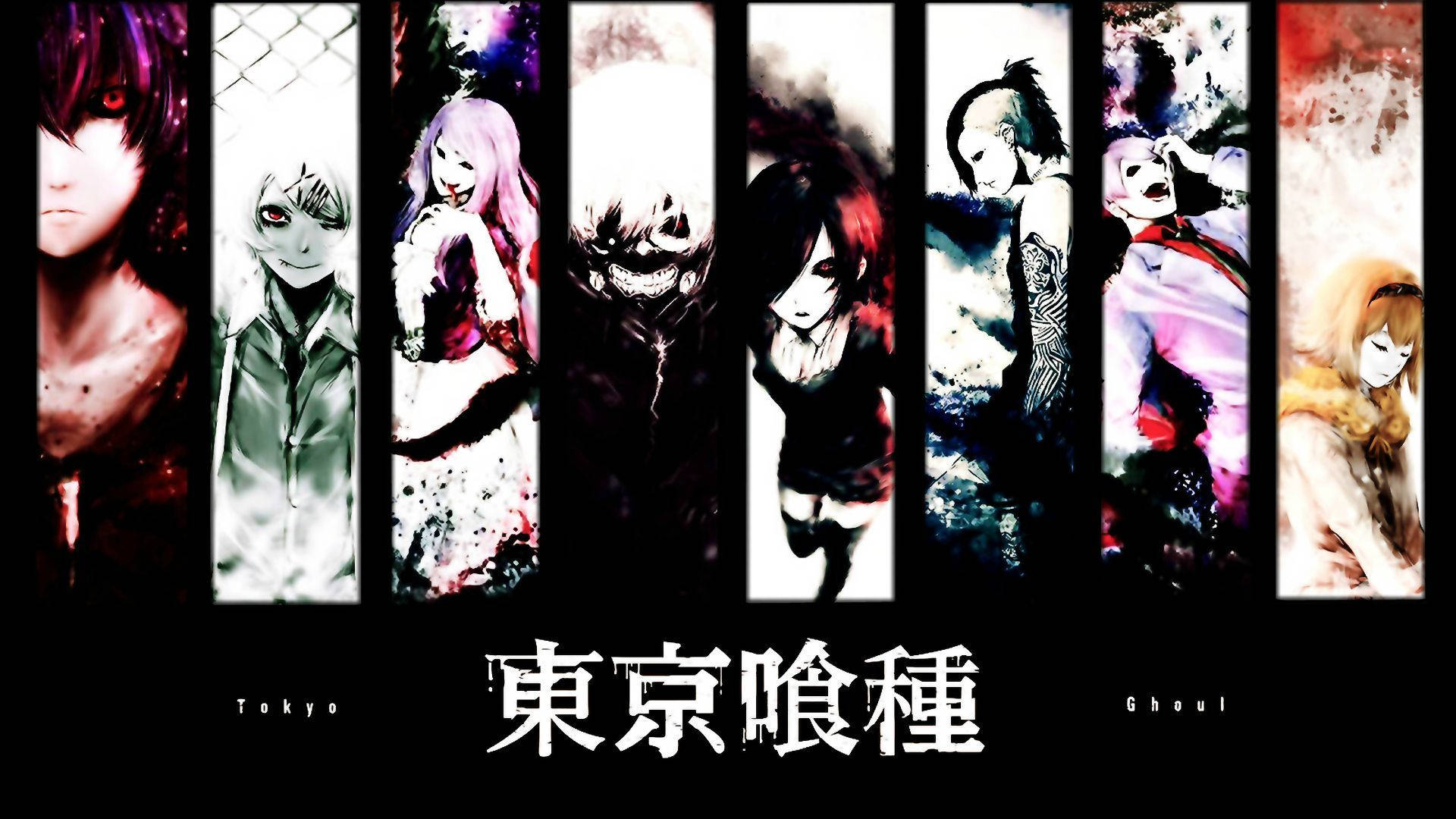 Tokyo Ghoul Characters na May Japanese Text Wallpaper