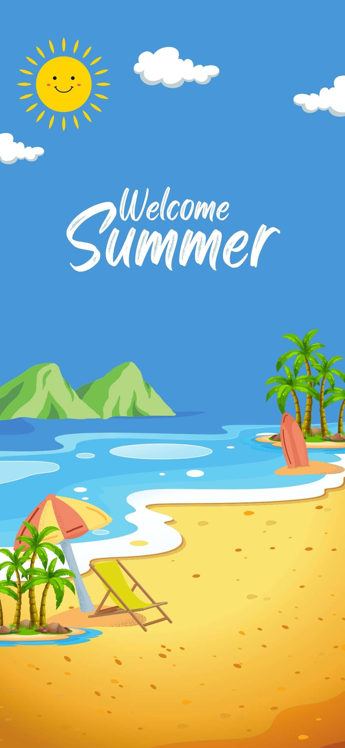 Tropical Beach Scene Illustration iPhone X Summer Background Wallpaper