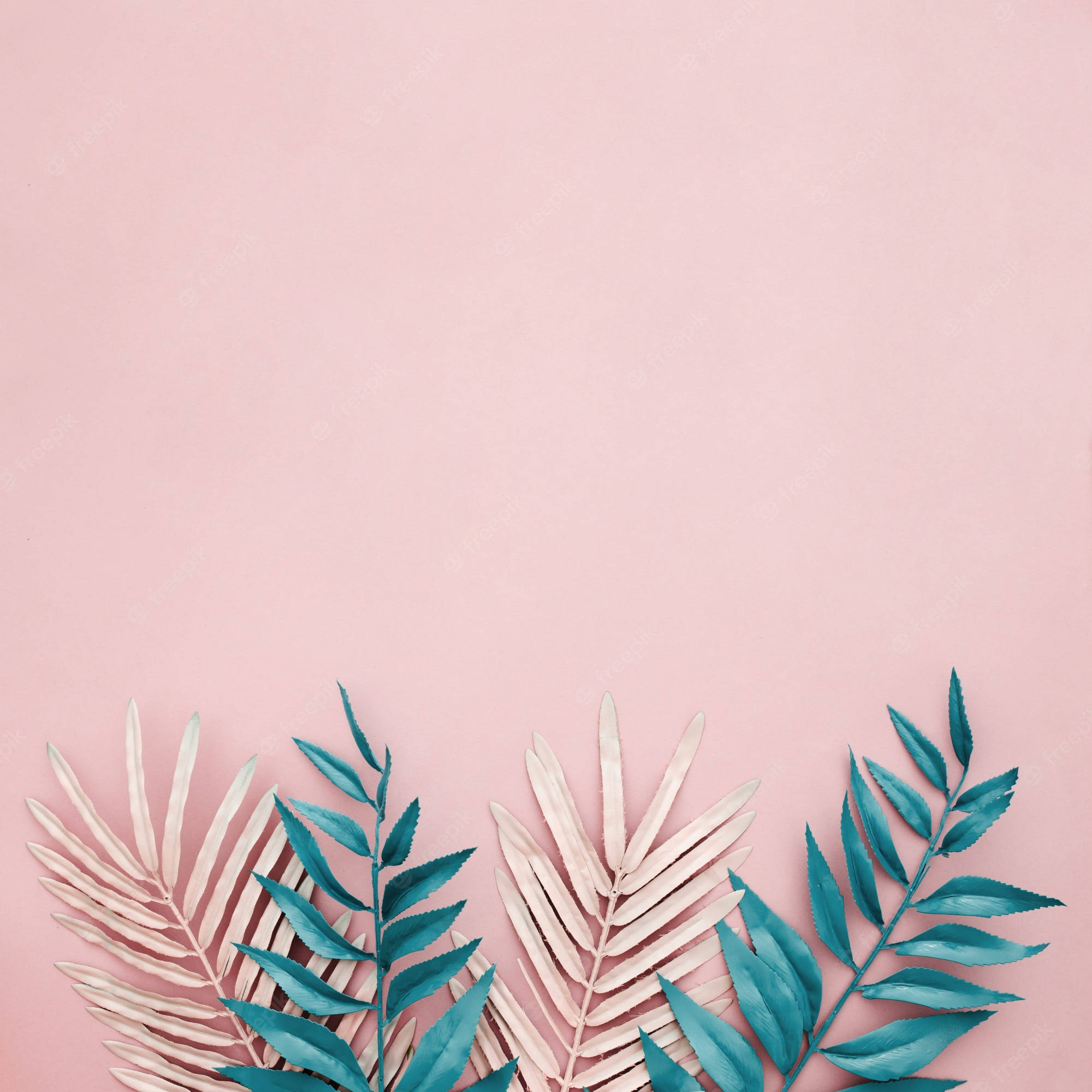 Tropical Leaves Sa Pastel Pink Background Wallpaper