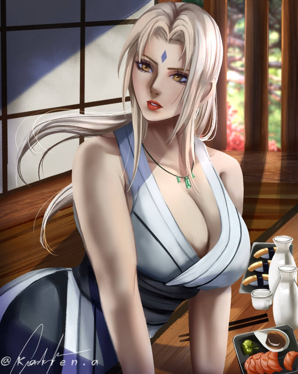 Tsunade Kumakain ng Sushi Wallpaper