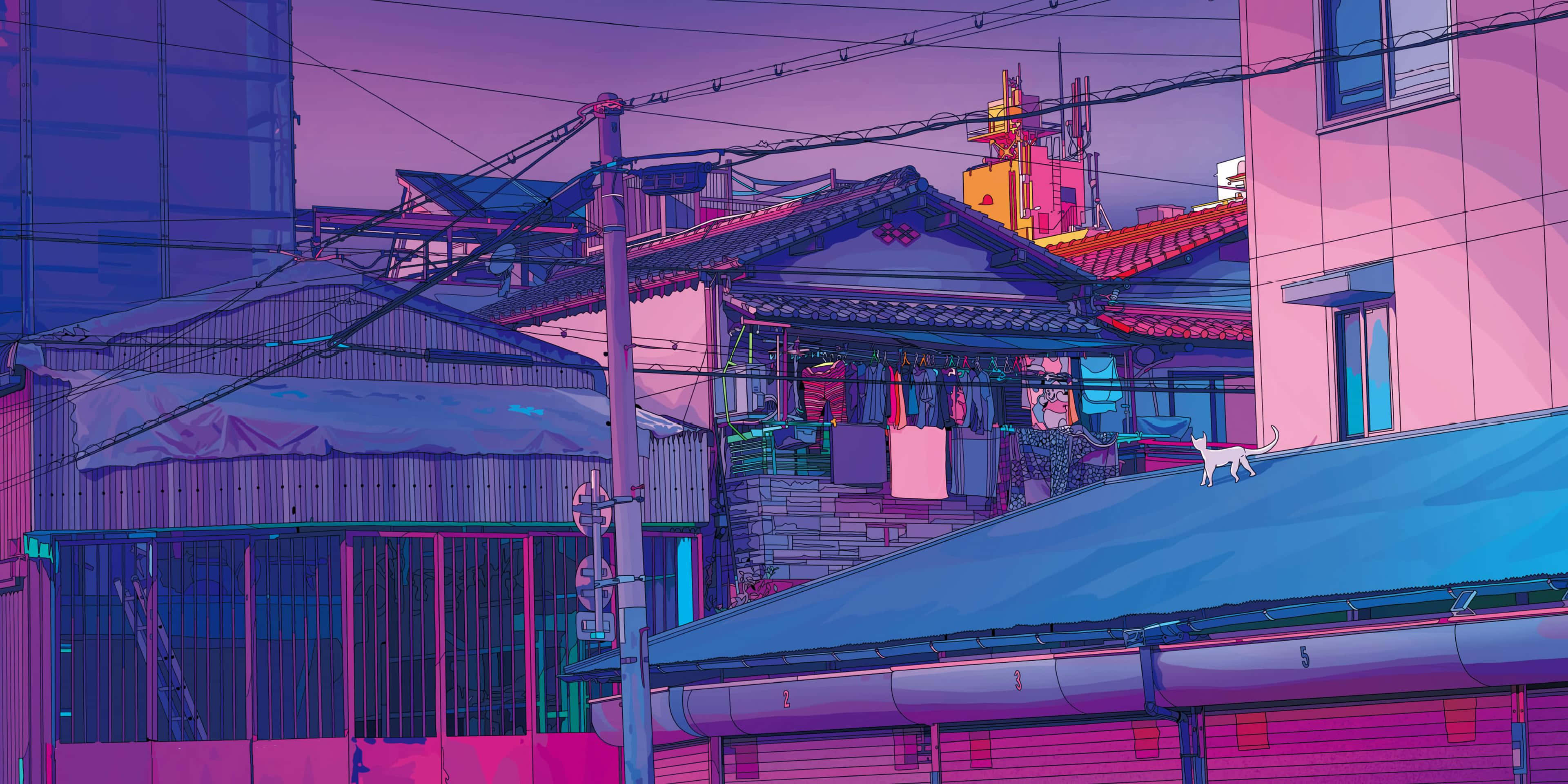 Tuklasin ang makulay na mga kalye ng Anime City! Wallpaper