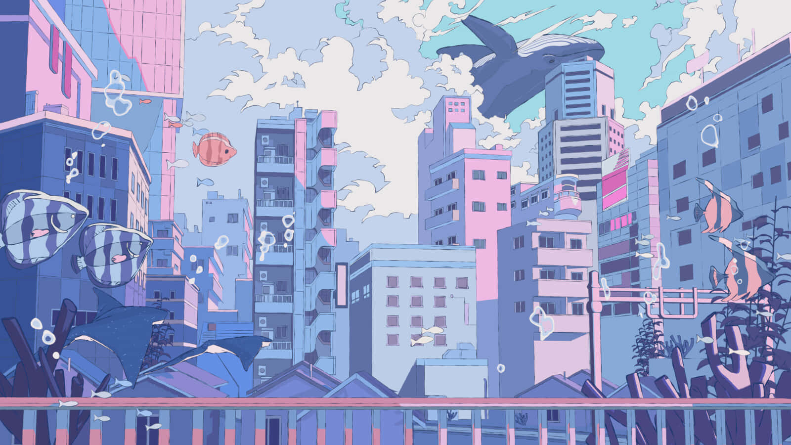 Tuklasin ang makulay na lungsod ng Anime City Wallpaper