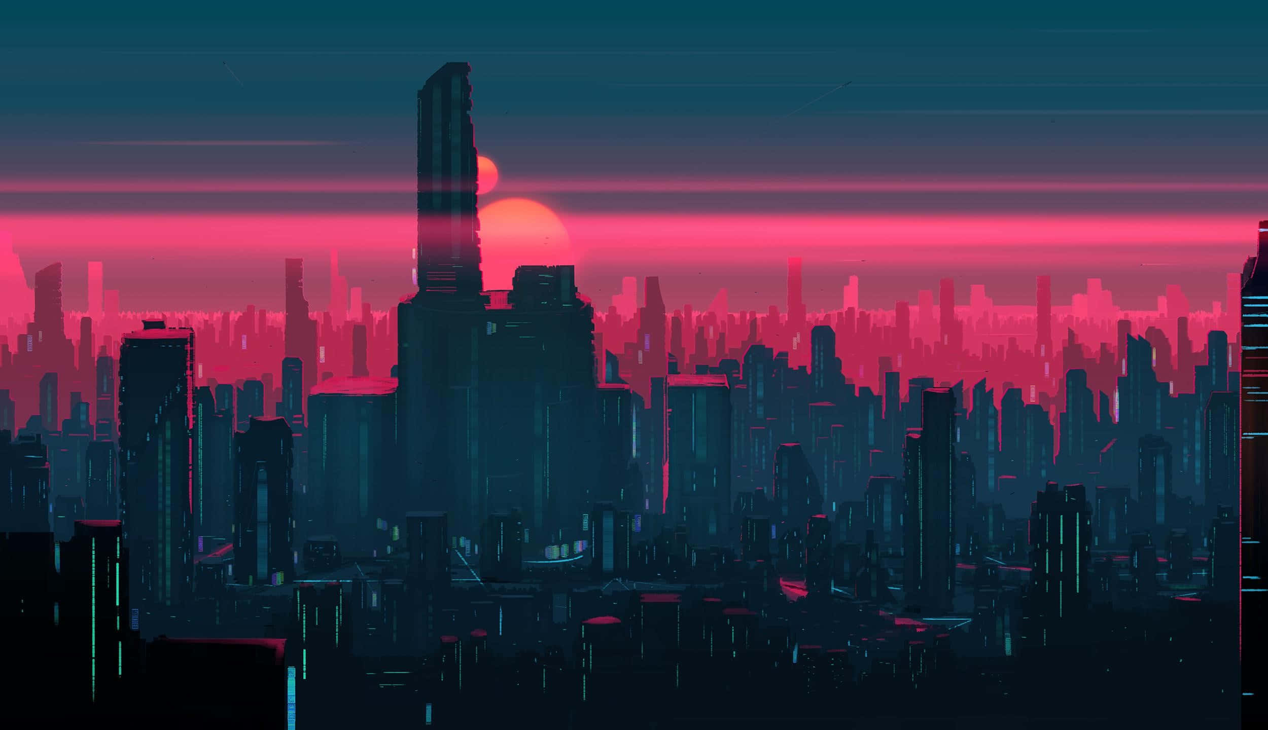 Tuklasin ang makulay na mga ilaw ng Neon City. Wallpaper