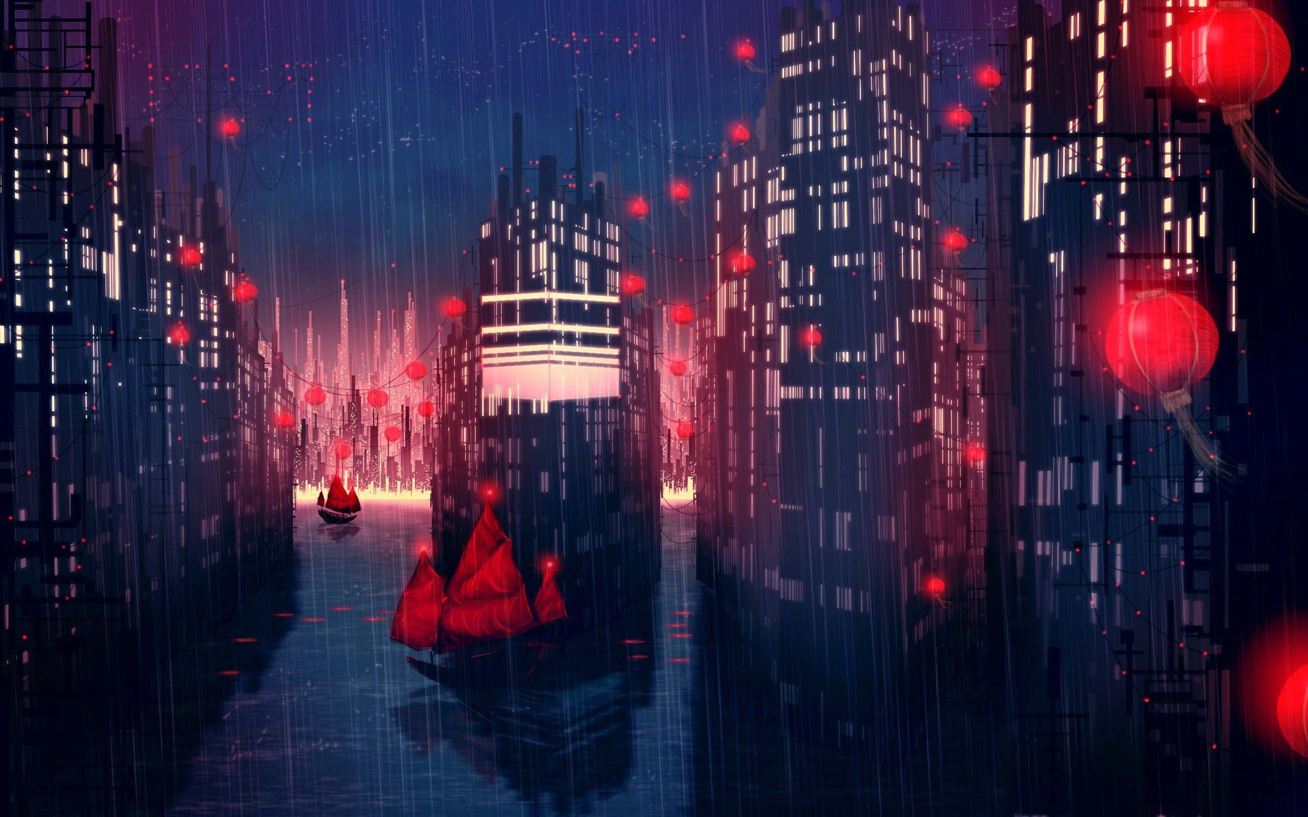 "Tuklasin ang makulay na mundo ng Anime City!" Wallpaper