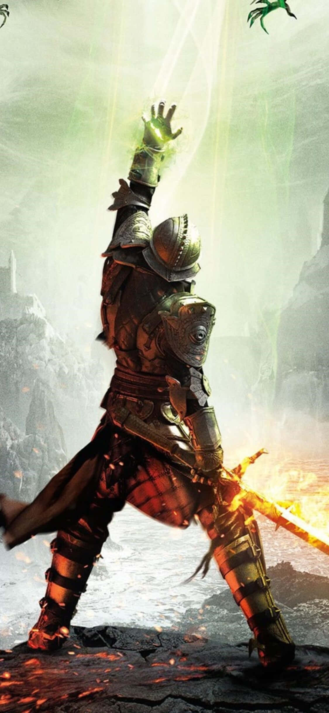 Tuklasin ang mundo ng Dragon Age Inquisition sa iPhone Xs Wallpaper