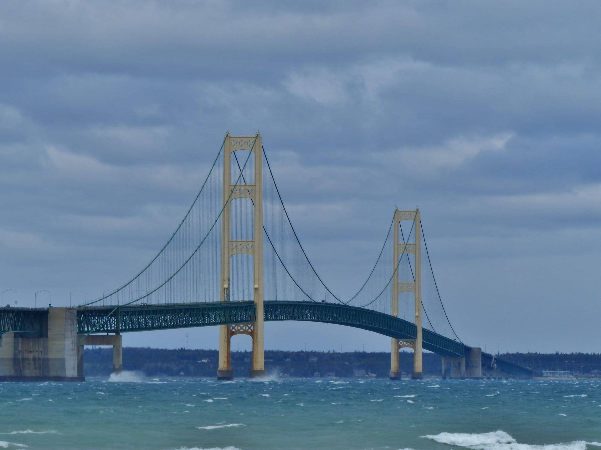 Tulay ng Mackinac sa Ibabaw ng mga Alon Wallpaper