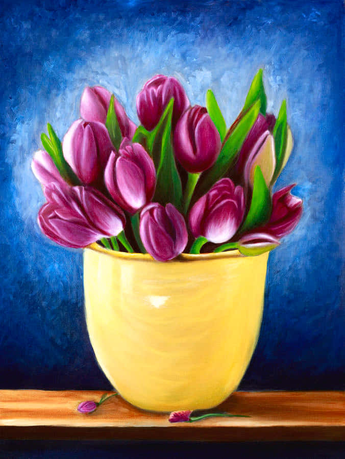 Tulip sa Plorera na Pintura Wallpaper