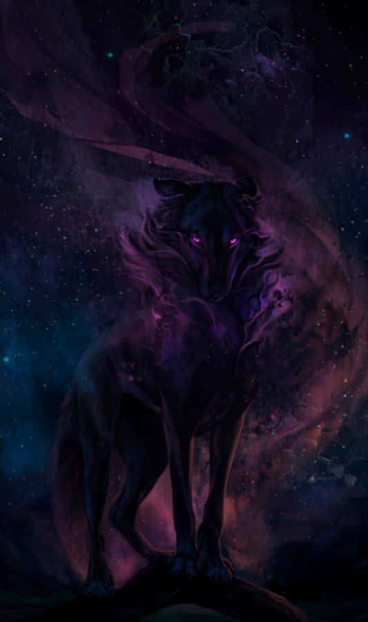 Tumingala sa kalangitan sa gabi upang sumama sa mahiwagang paglalakbay kasama ang lobo ng kalawakan Wallpaper