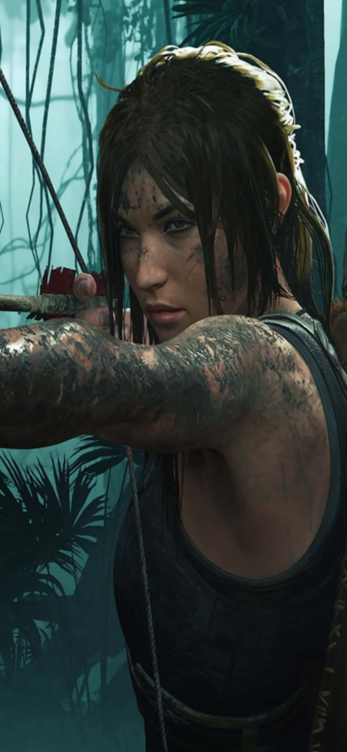 Umakyat ka sa tuktok sa iyong pakikipagsapalaran kasama ang iPhone X Shadow of the Tomb Raider. Wallpaper