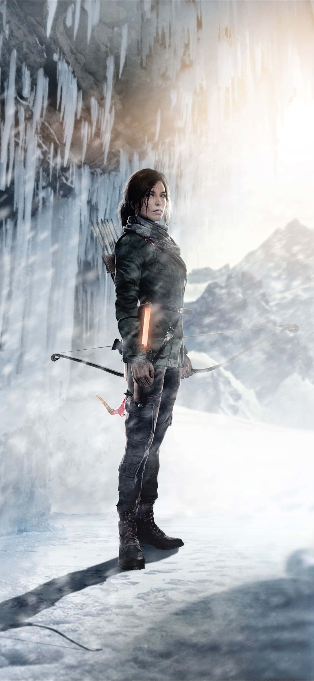 “Tuklasin ang mga lihim at pakikipagsapalaran sa iyong iPhone Xs Max gamit ang Rise of the Tomb Raider" Wallpaper