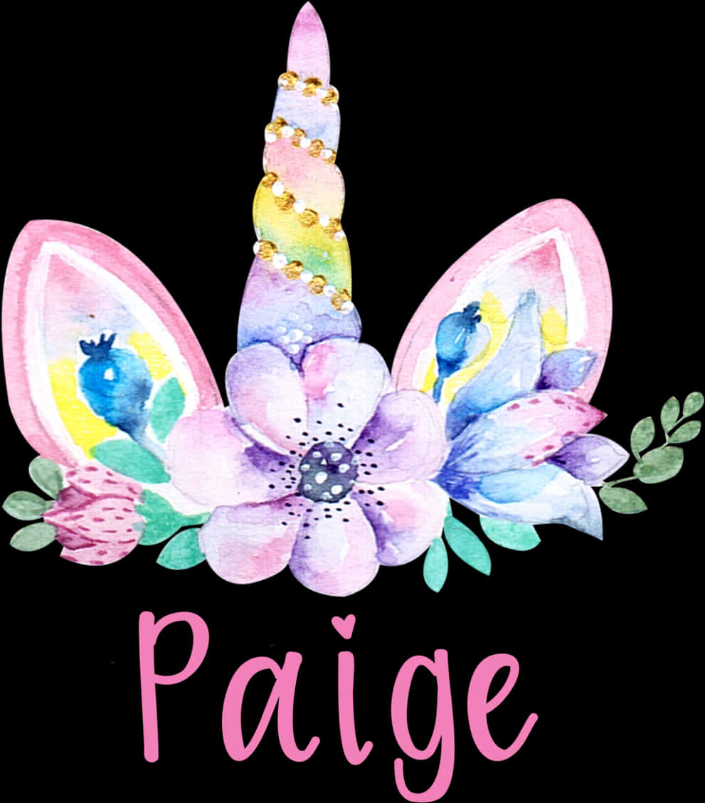 Unicorn Floral Headband Personalized with Name Paige Wallpaper