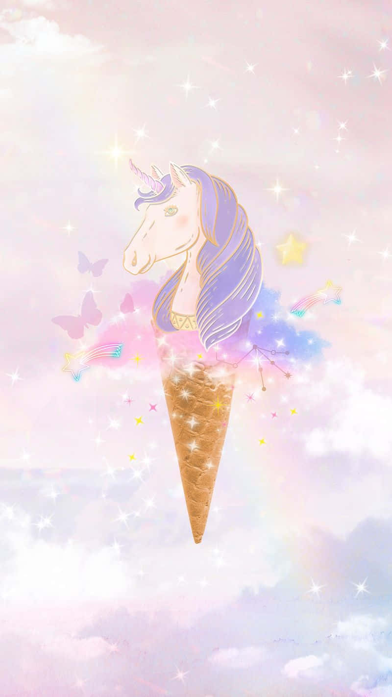 Unicorn na may Lilang Buhok at Cute na Ice Cream Wallpaper
