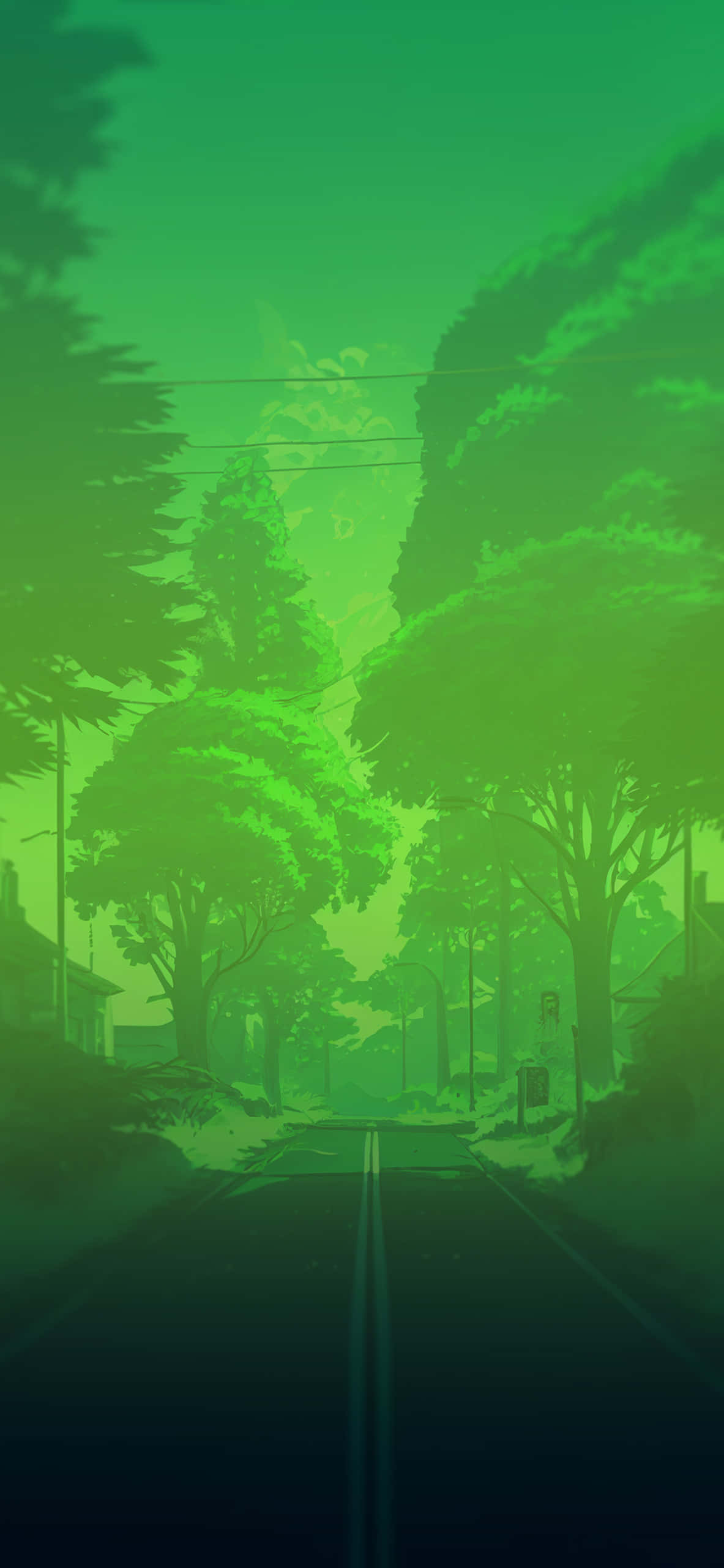USA ka green nga dalan nga may mga kahoy ug USA ka street sign Wallpaper