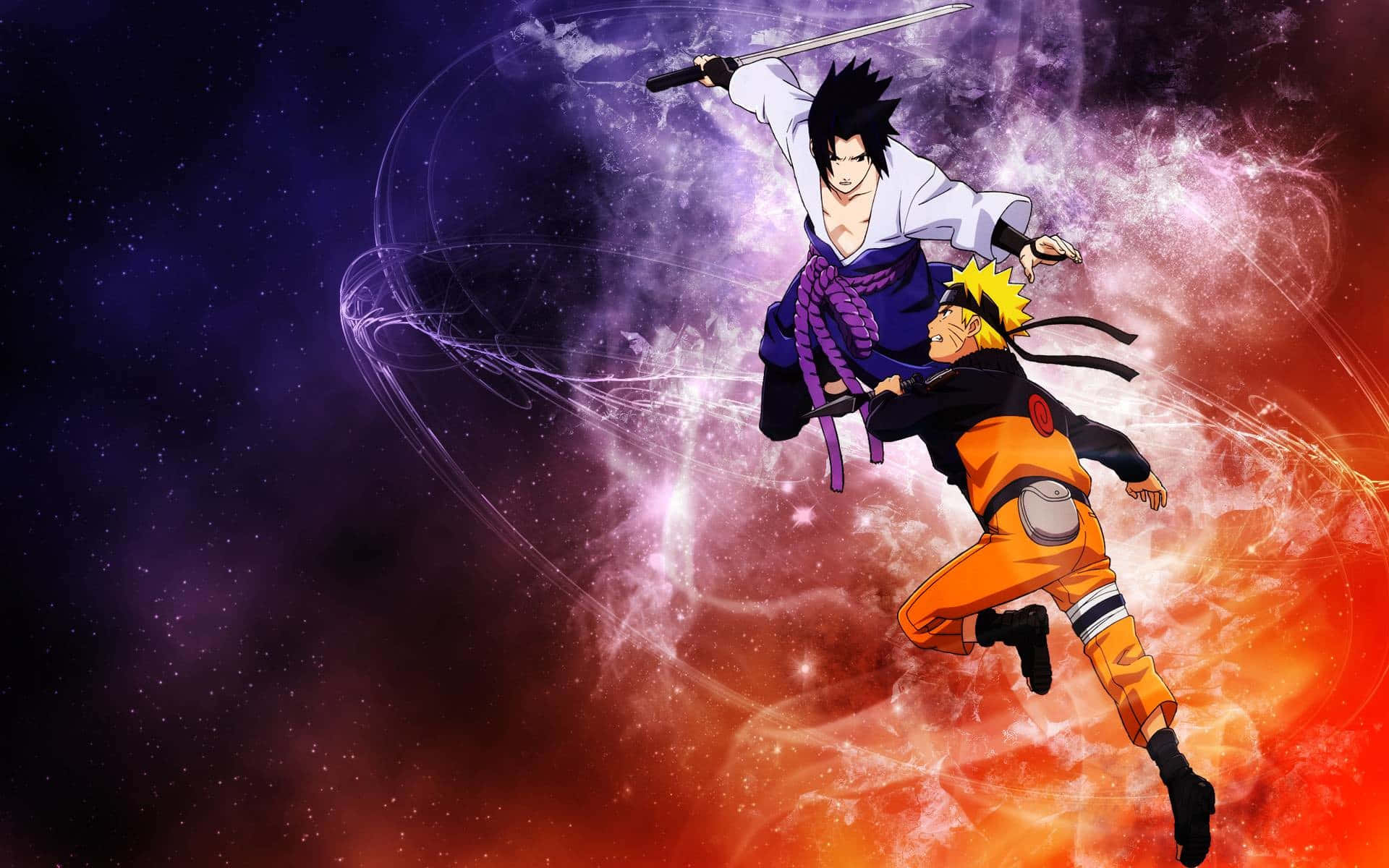 Uzumaki Naruto at Uchiha Sasuke - Matalim na Labanan sa Ilalim ng Liwanag ng Buwan Wallpaper