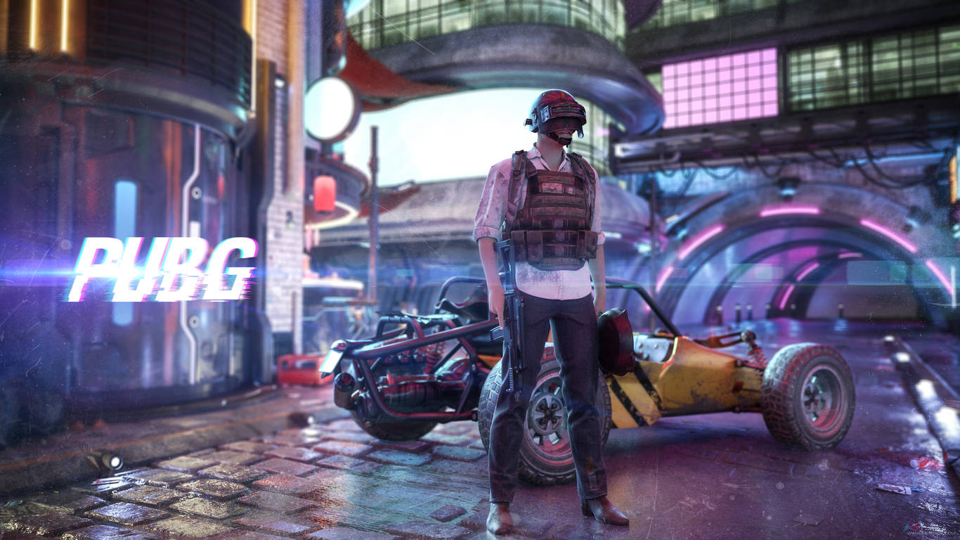 Victor sa Neon City PUBG 1366x768 Wallpaper