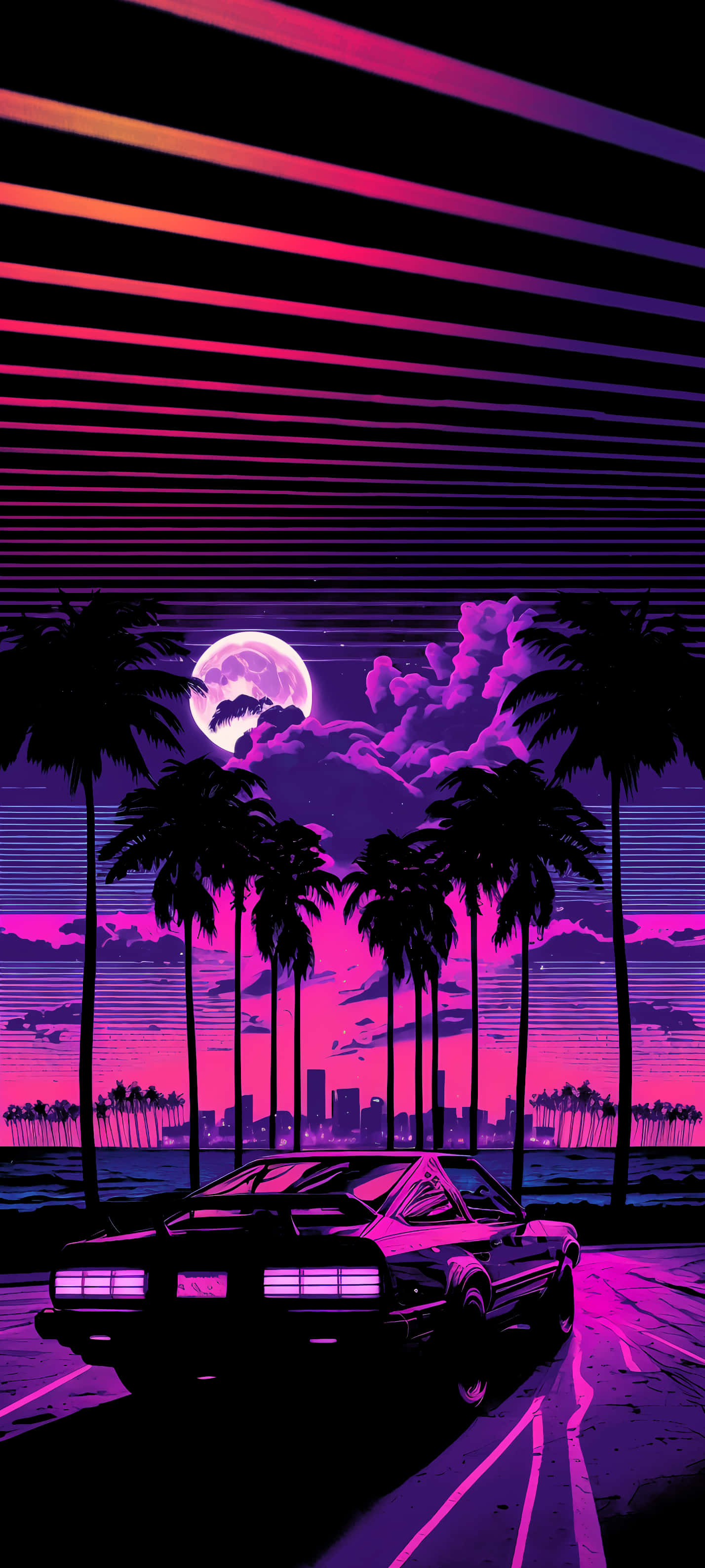 Vintage 1980s Cityscape sa Paglubog ng Araw Wallpaper