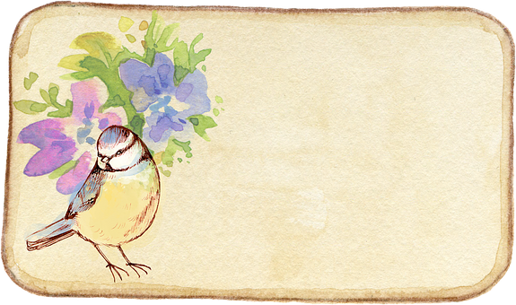 Vintage Bird at Floral Watercolor Card Wallpaper
