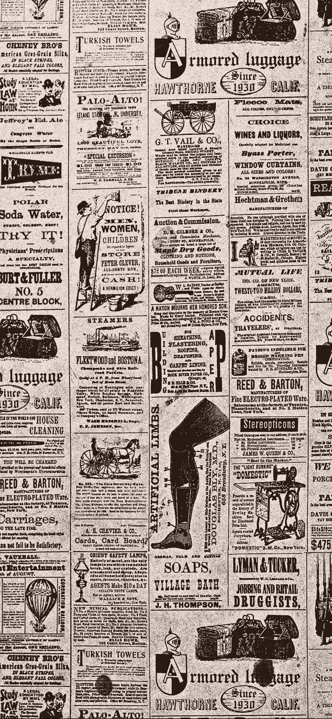 Vintage Newspaper Aesthetic na Nagpapakita ng mga Antigong Ad Wallpaper