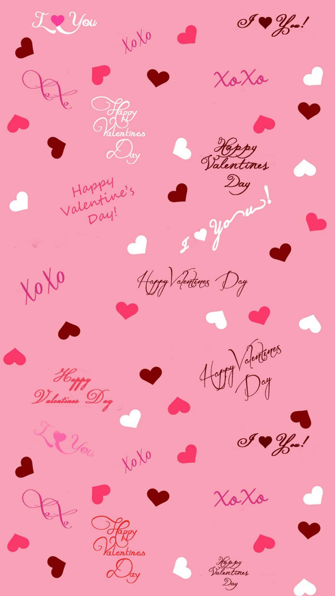 wallpaper ng araw ng mga puso na may mga puso at salita Wallpaper