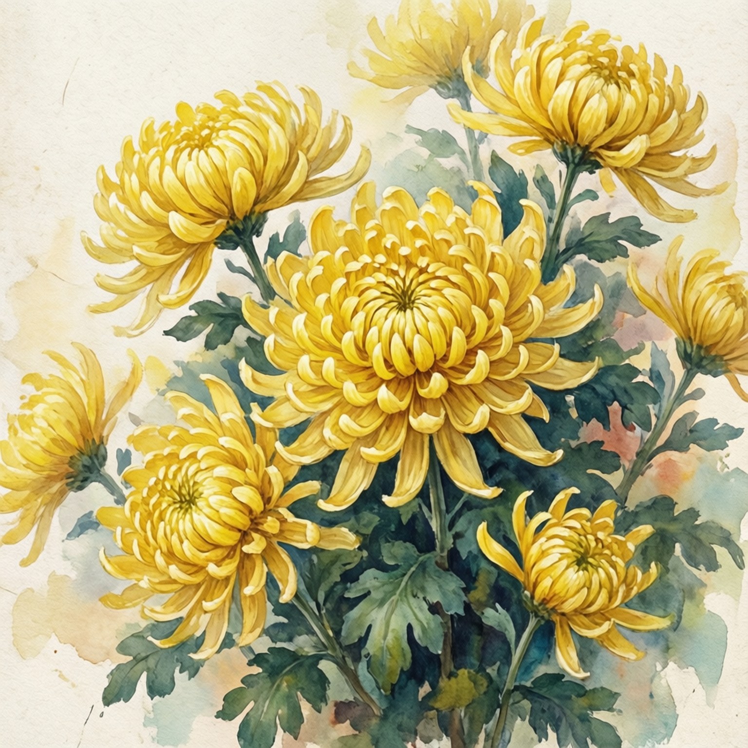 Watercolor Yellow Chrysanthemums Wallpaper