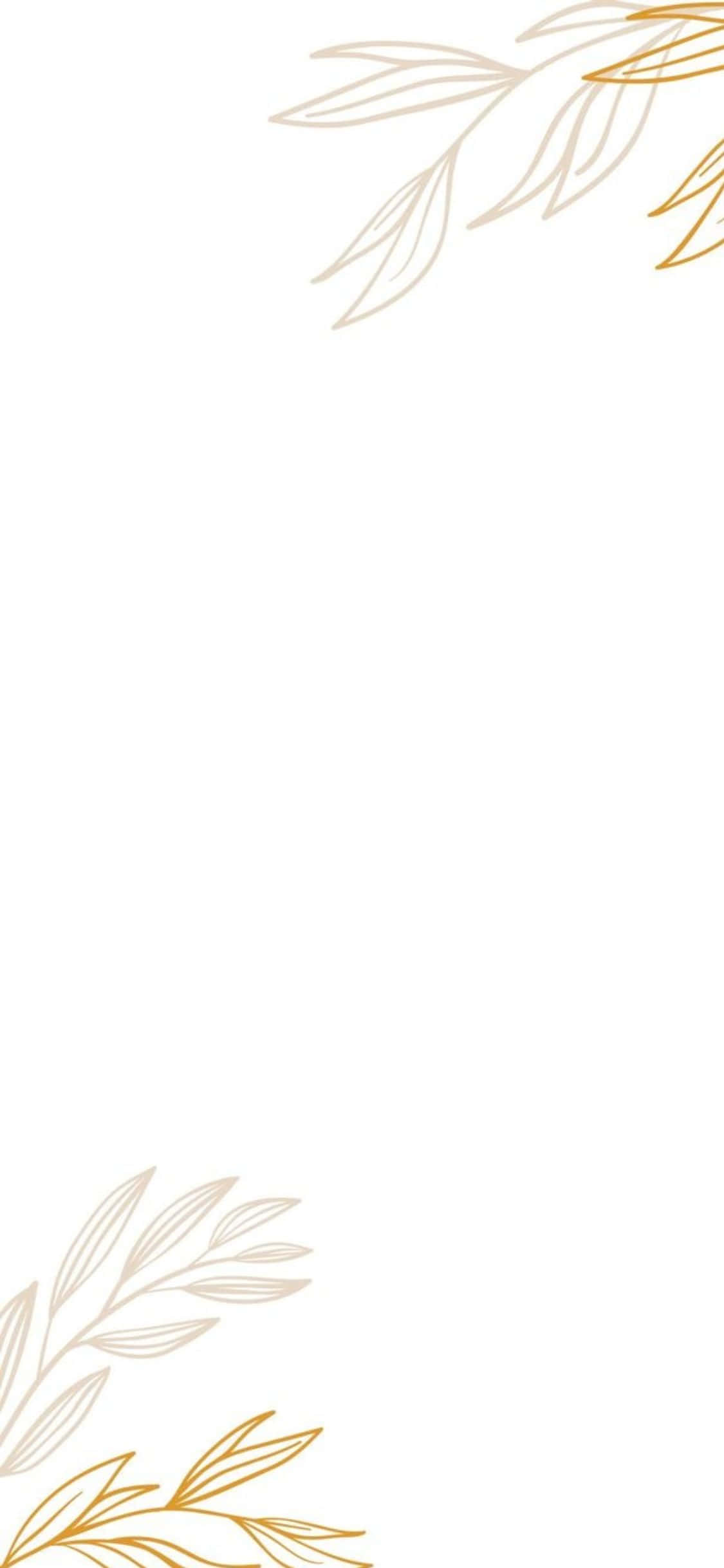 White iPhone X Minimal Leaves Drawing Background Wallpaper