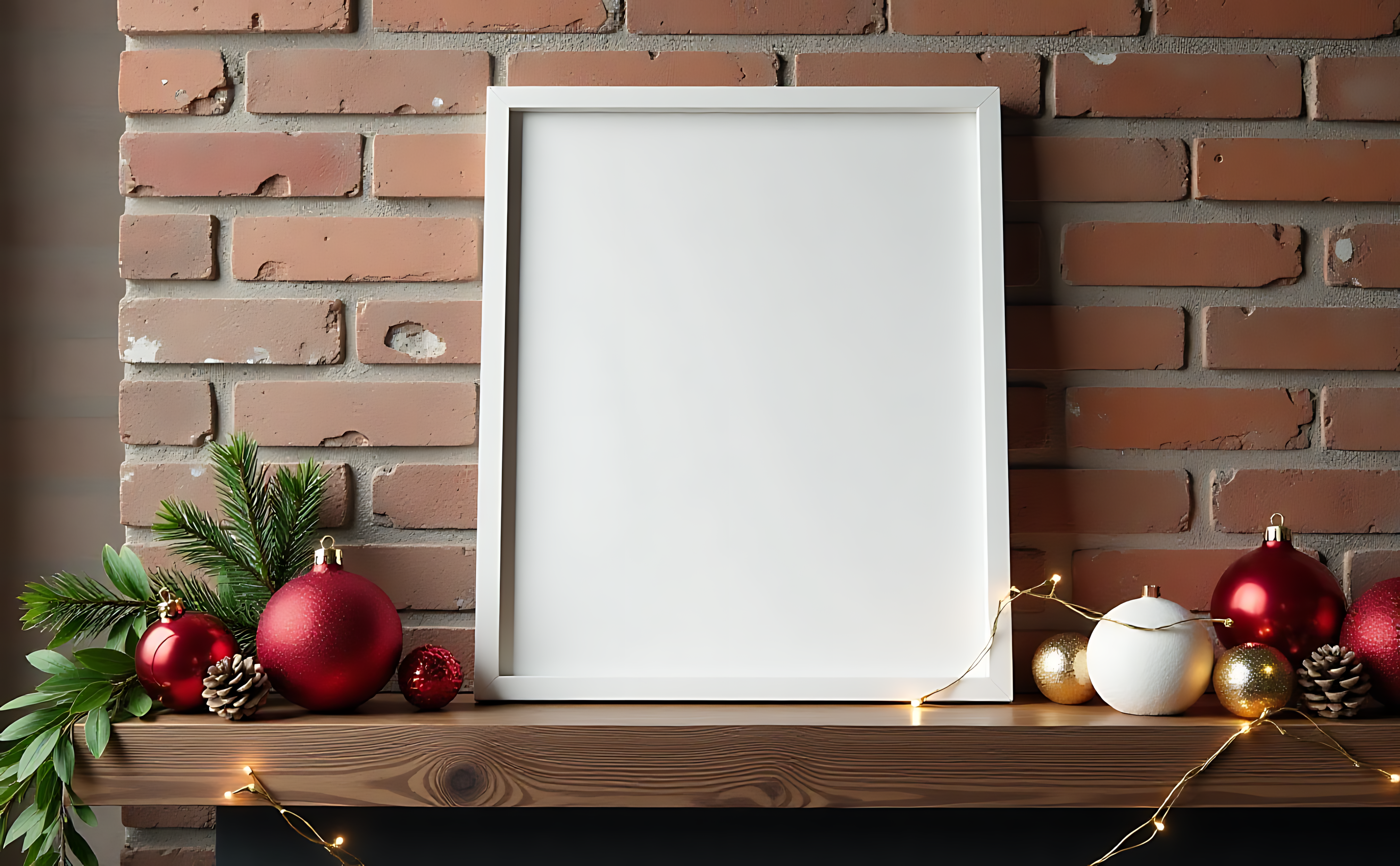 White na picture frame na may paskong ilaw Wallpaper