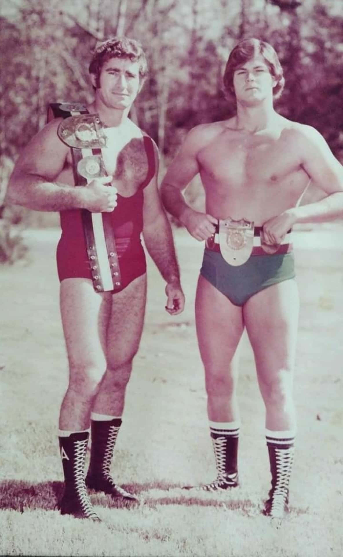 Wrestlers Bob Armstrong At Robert Fuller Vintage Full Shot Wallpaper
