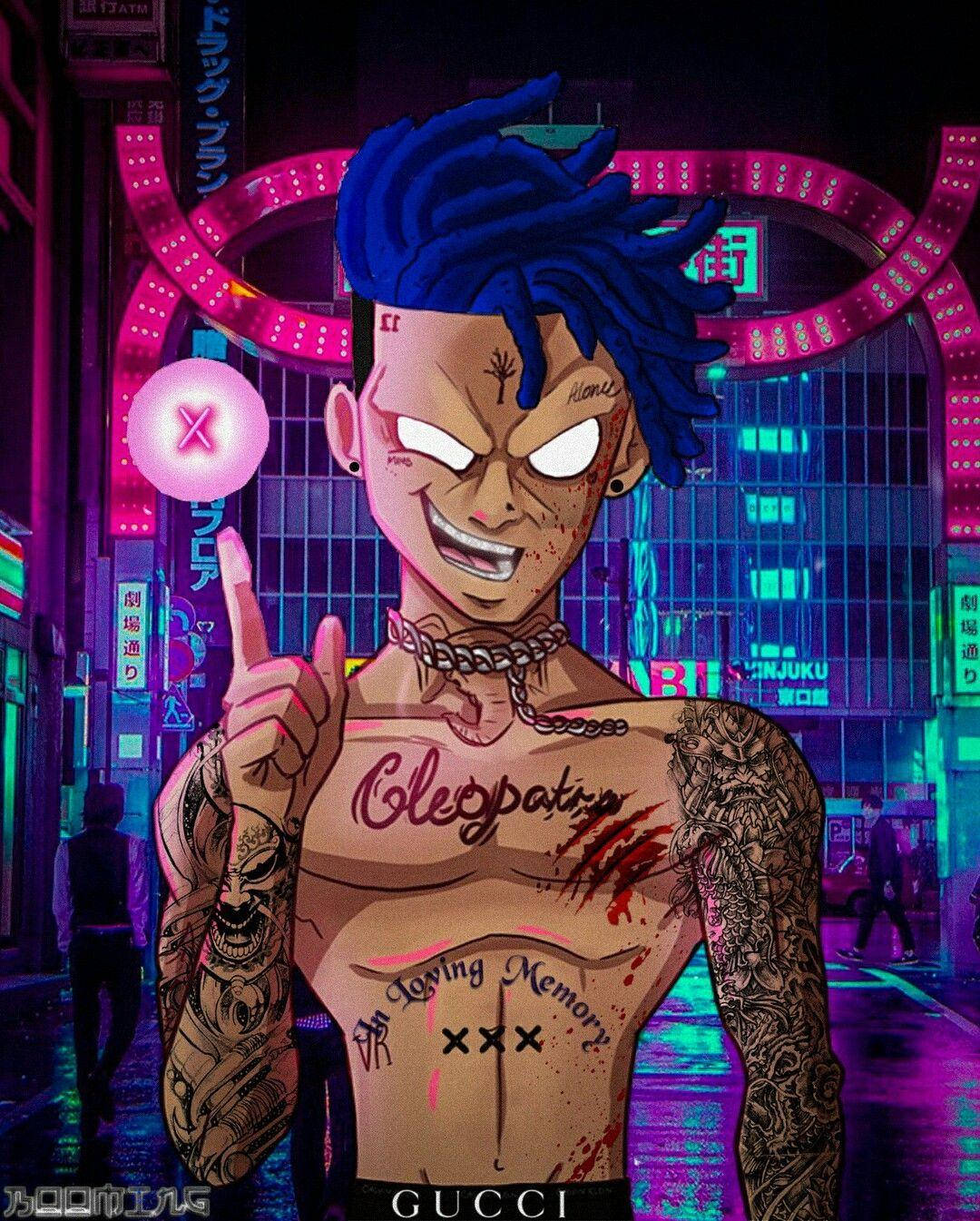Xxxtentacion Anime Rapper na May Asul na Buhok Wallpaper