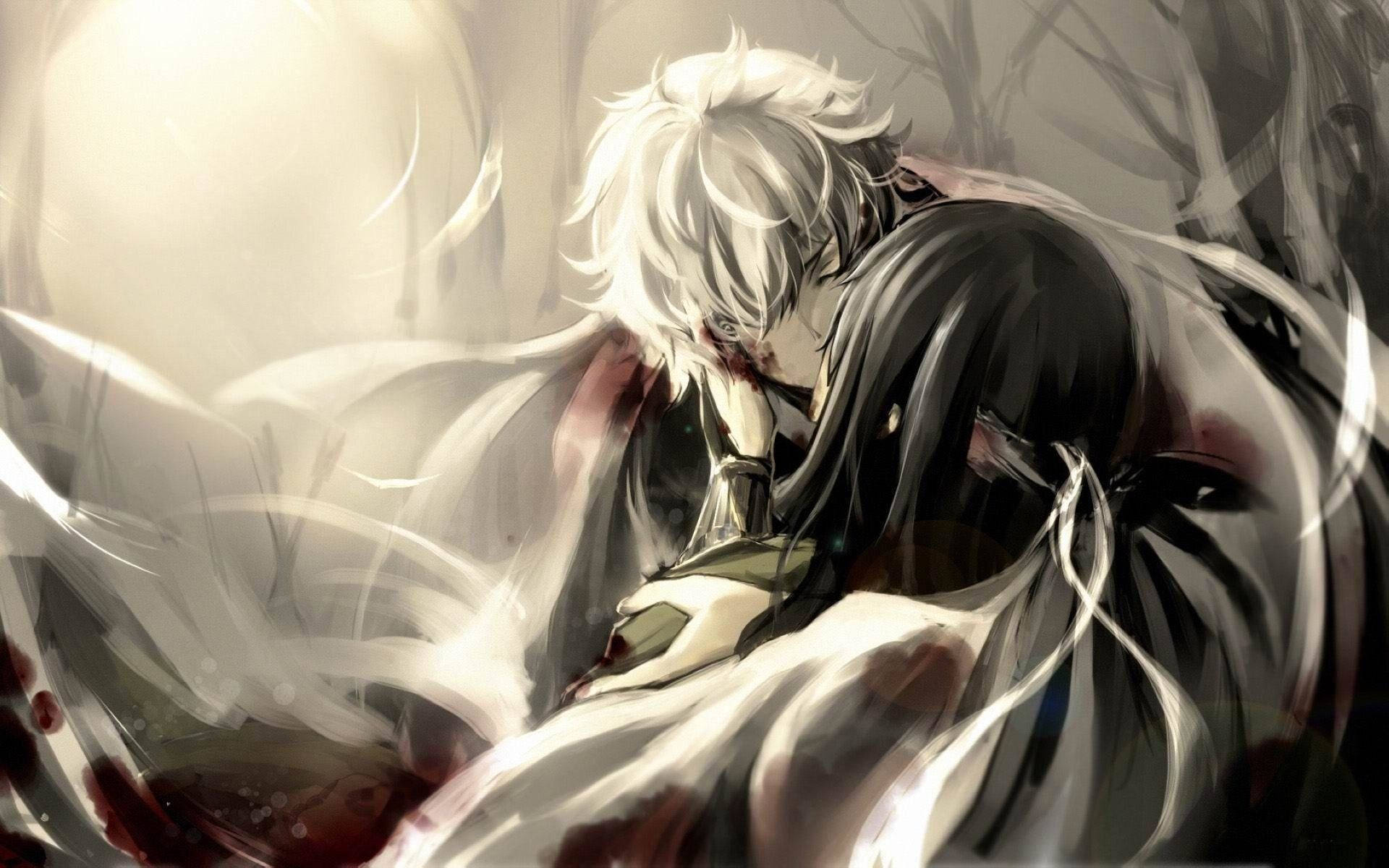Yakap at Halik ng Magkasintahang Anime Wallpaper
