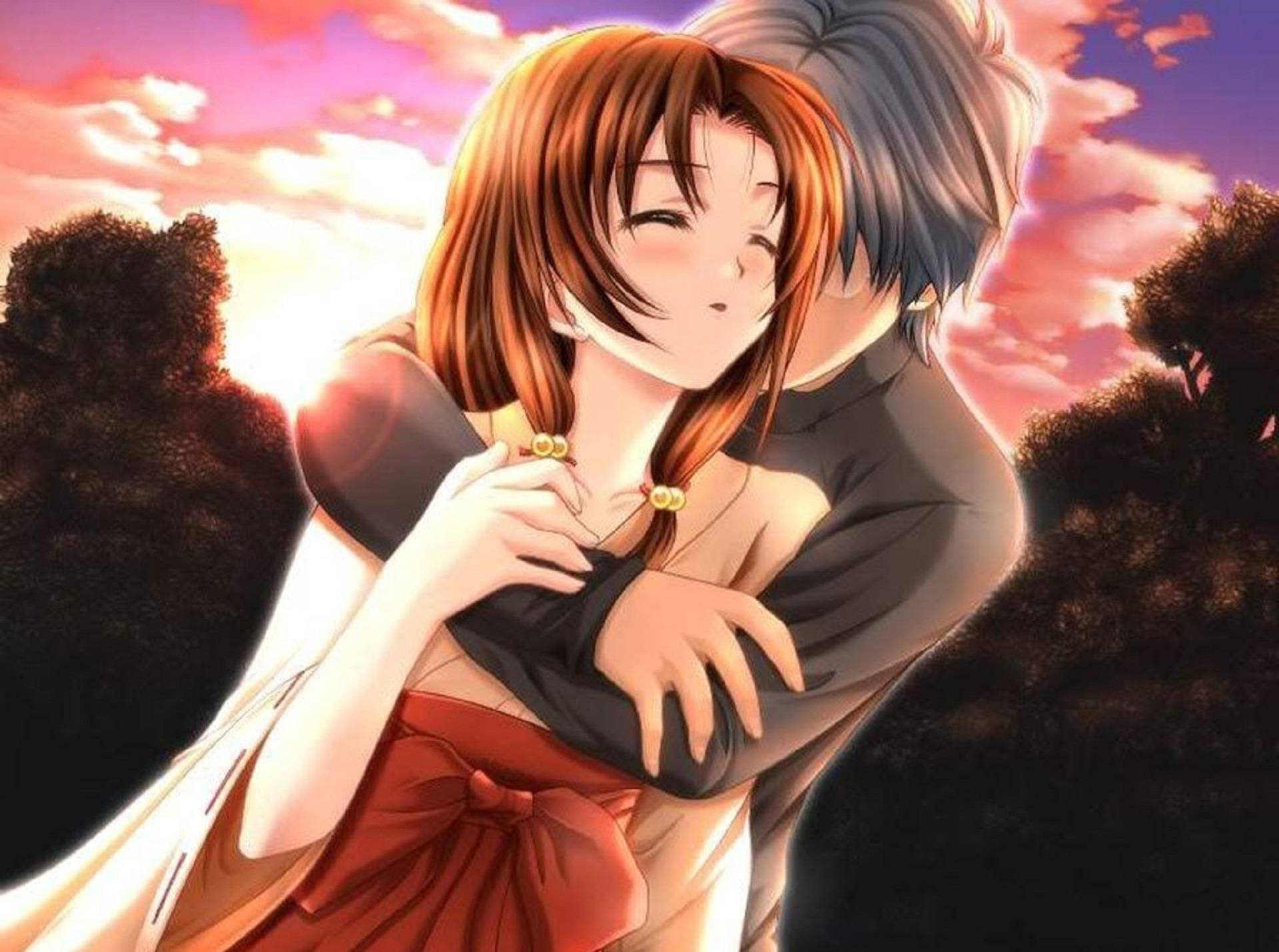 Yakap na Anime na Nakapikit ang mga Mata Wallpaper