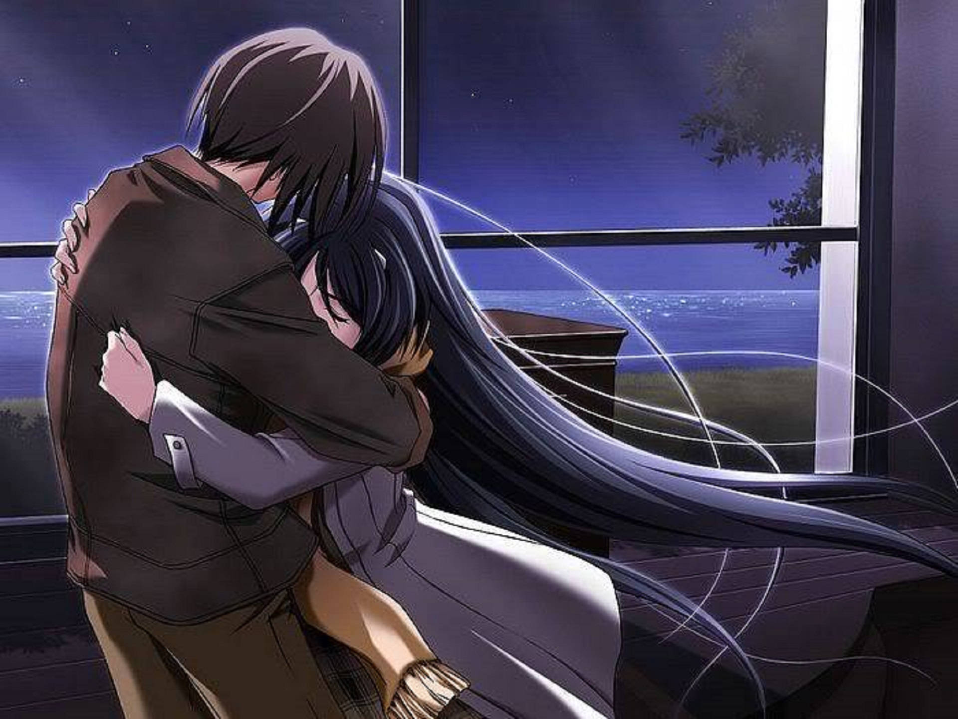 Yakap ng Anime sa Bintana Wallpaper