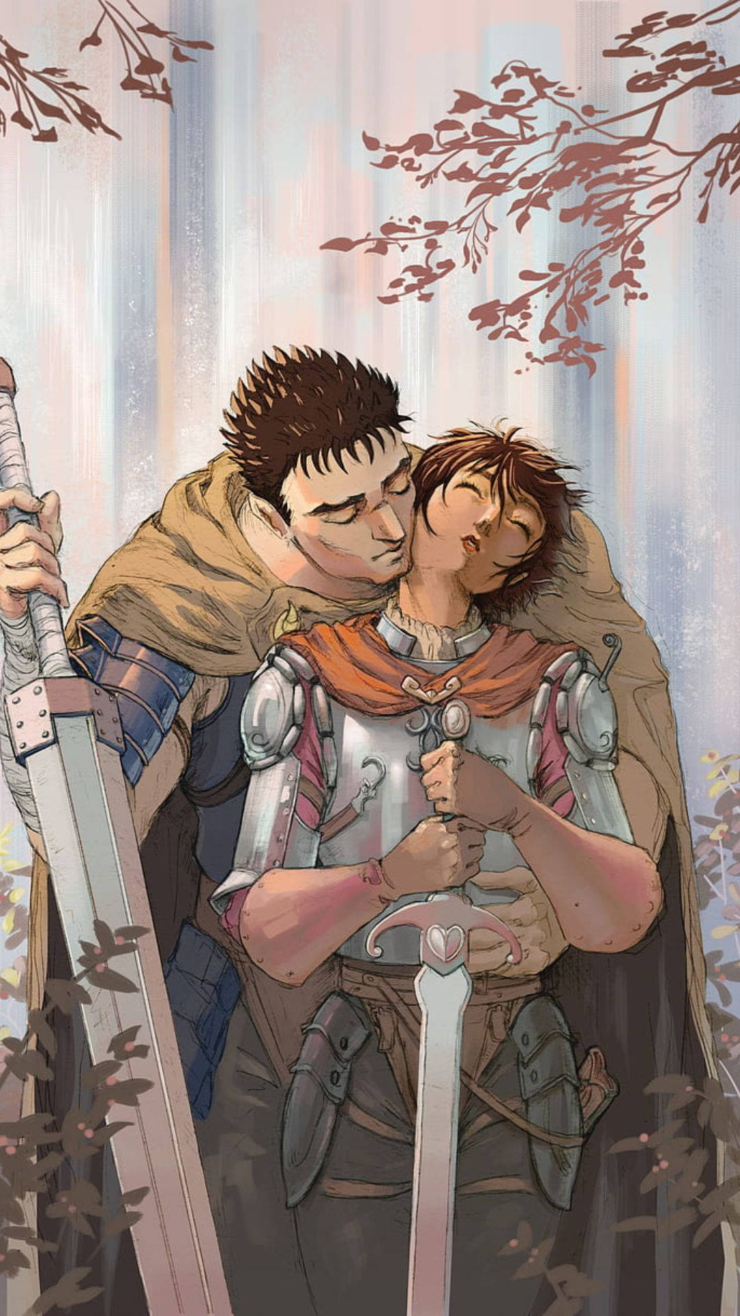 Yakap ng Dalawang Mandirigmang Eskrimador sa Anime Wallpaper