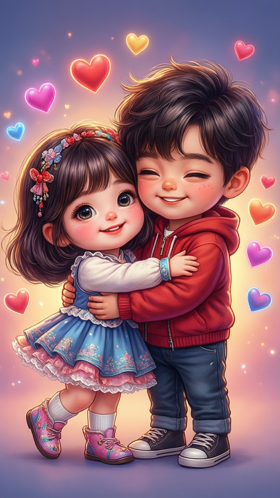 Yakap ng Magkasintahang Cartoon Wallpaper