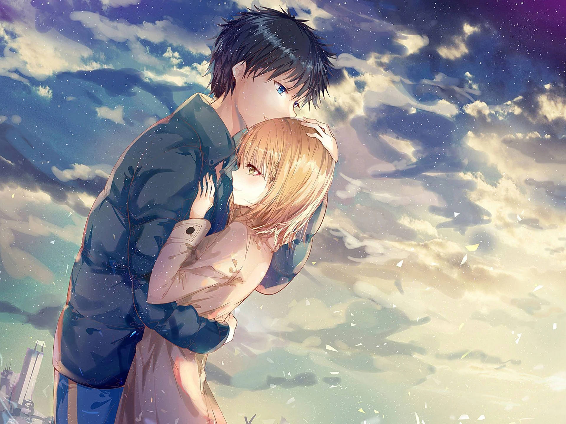 Yakap ng Magkasintahan sa Anime Wallpaper