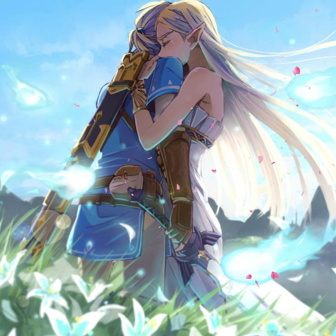 Yakap ni Prinsesa Zelda at Link mula sa BOTW Wallpaper