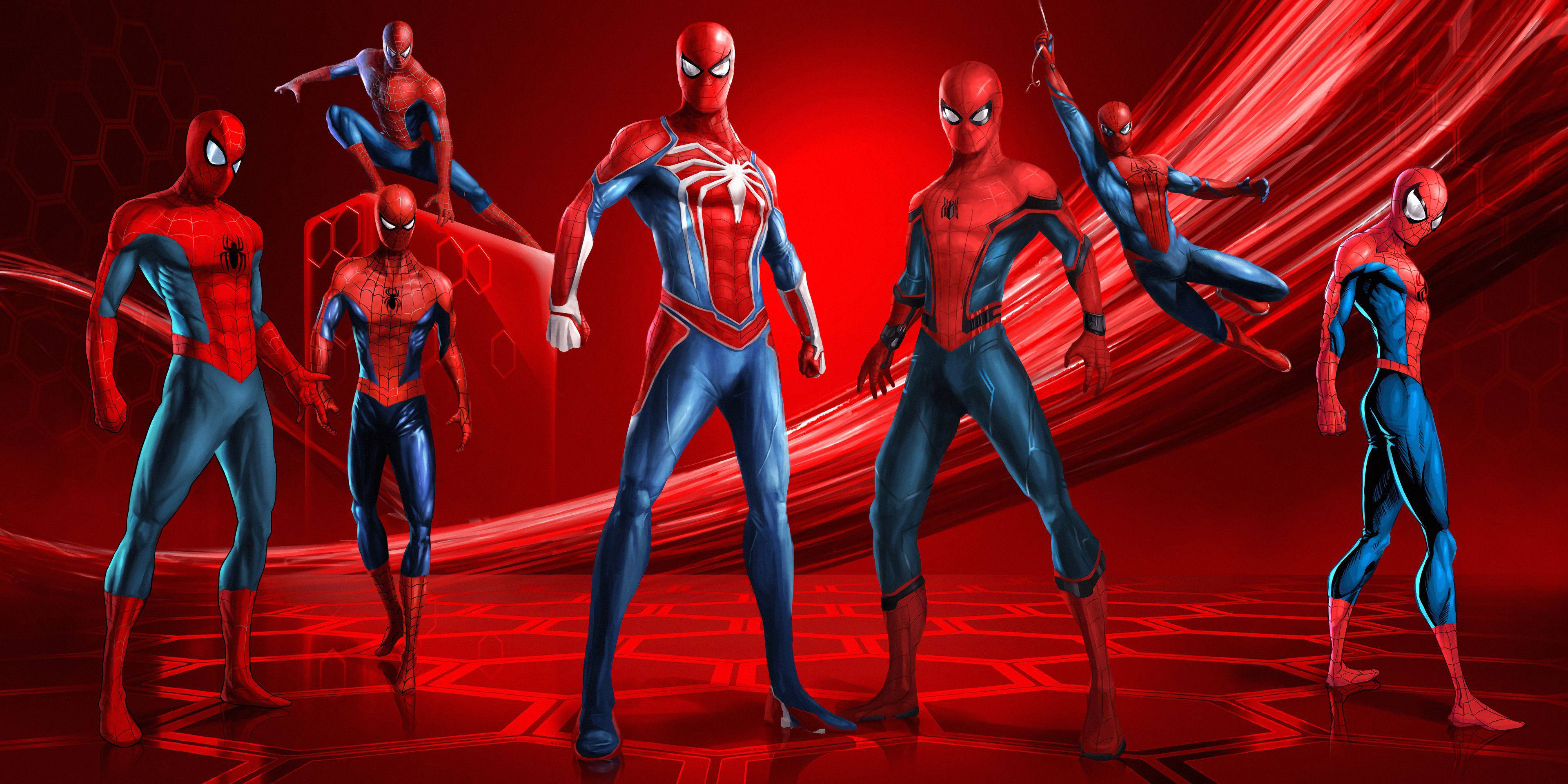 Yakapin ang Kapangyarihan ng Lahat ng Bersyon ng Spiderman Wallpaper