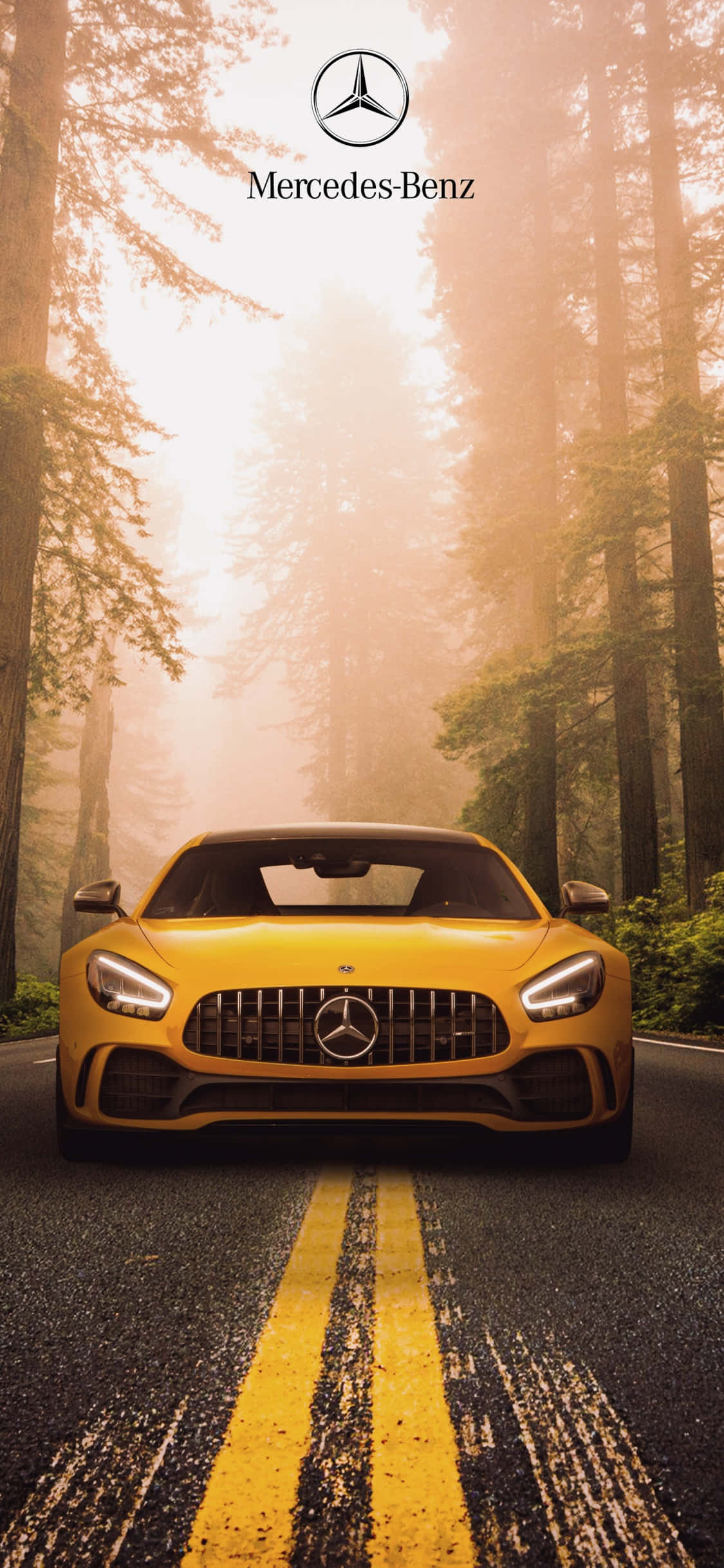 Yellow iPhone Xs Mercedes Amg Background sa Kagubatan Wallpaper
