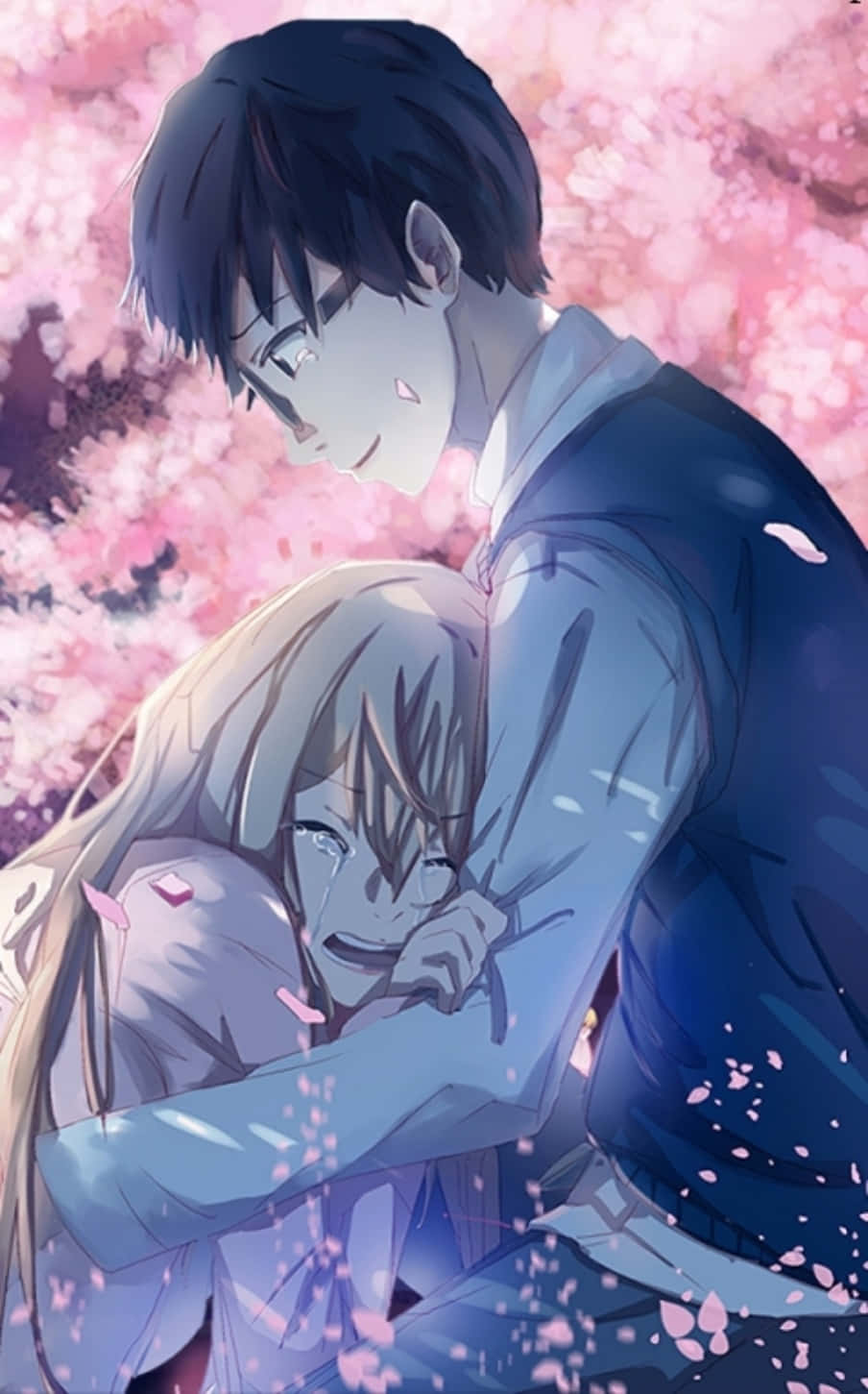 Your Lie In April iPhone Kaori Crying Hug Pictures Wallpaper