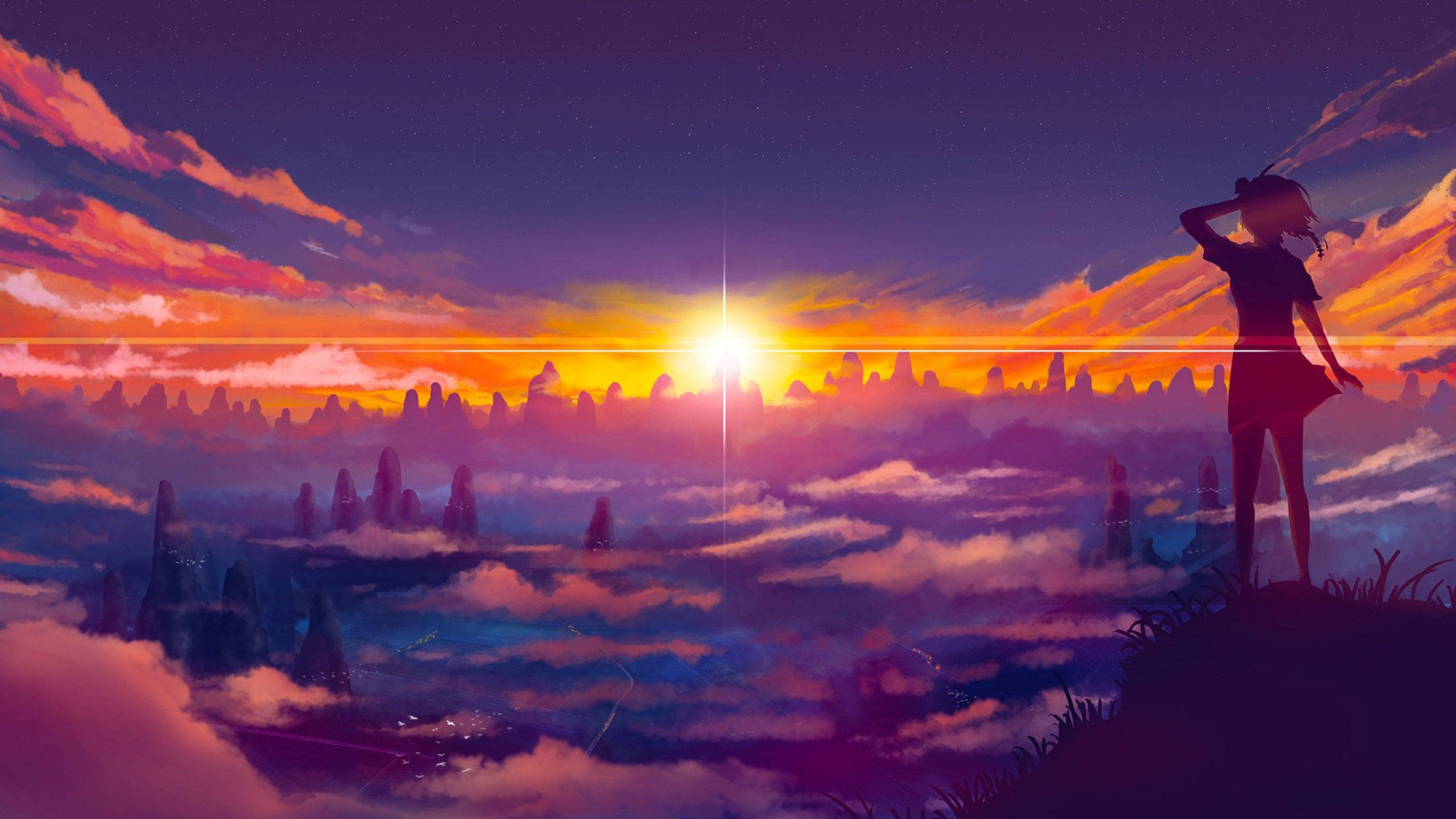 YouTube Cover Anime na Babae Maulap na Paglubog ng Araw Wallpaper