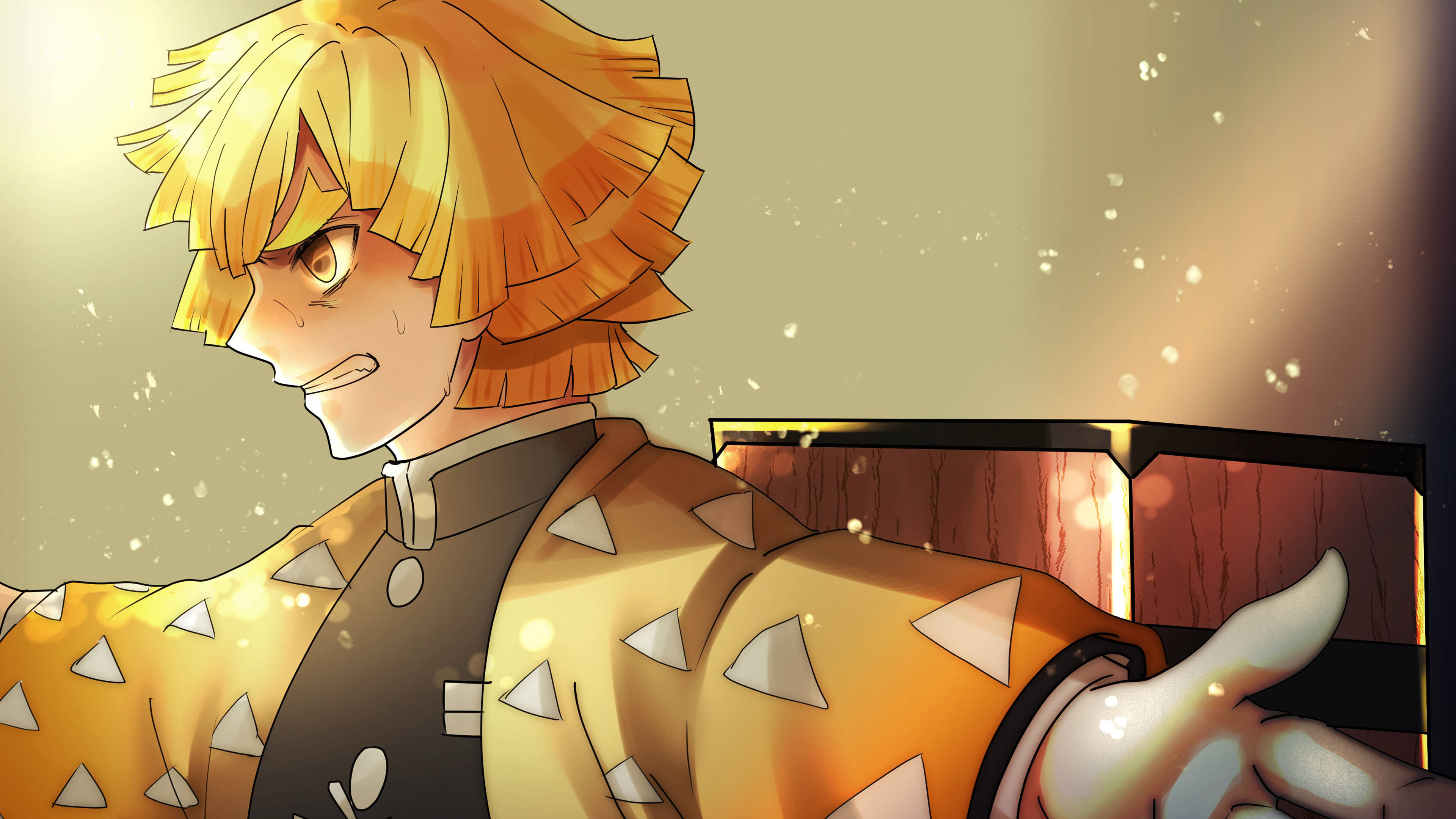 Zenitsu na Tagapagtanggol ng Demon Slayer Wallpaper