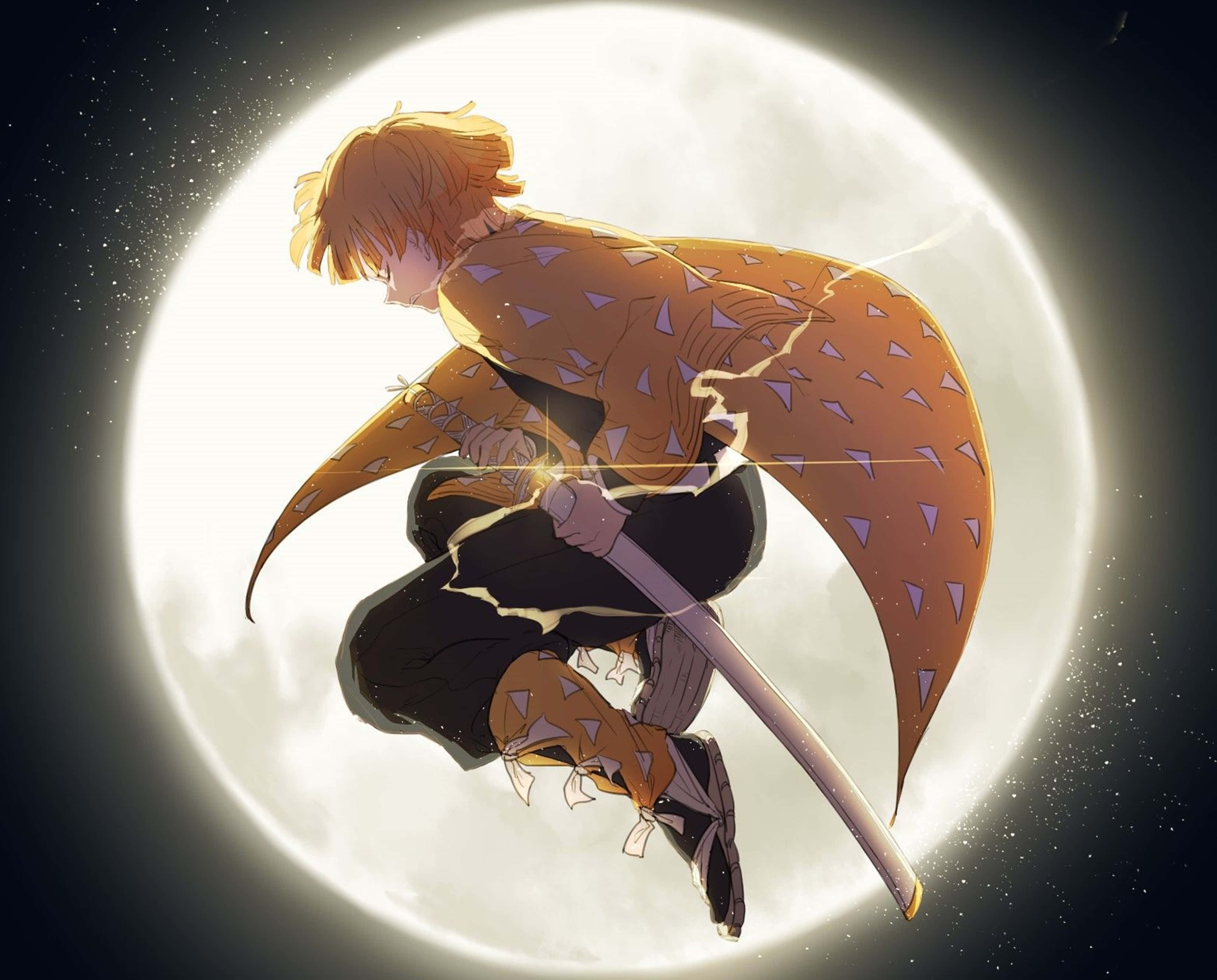 Zenitsu ng Demon Slayer na Nakatutok sa Buwan 4K Wallpaper